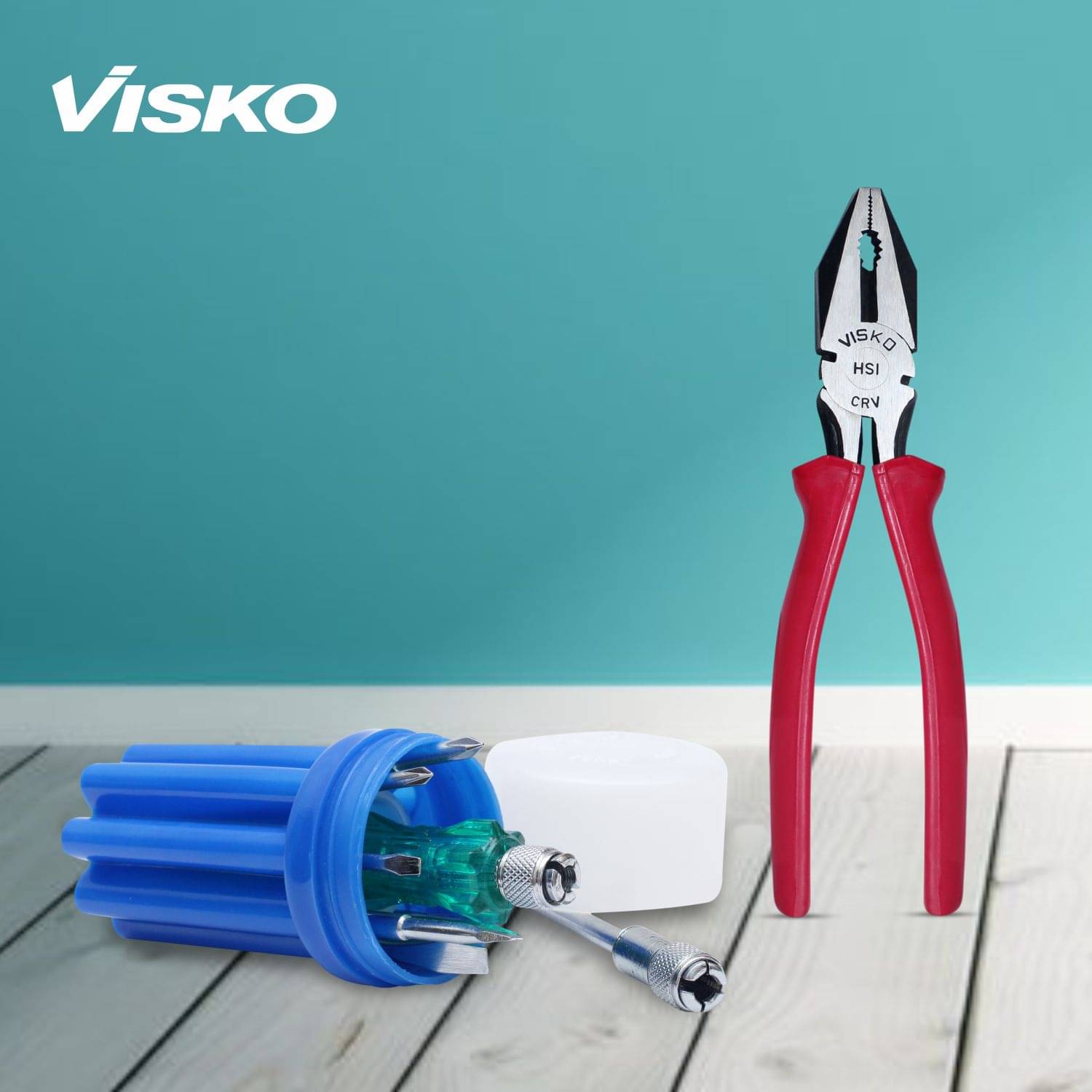     			Visko Tools 111 8 Blades Combination Screwdriver Set with Tester (Blue and White,9-Pieces) and 259 8-Inch CRV Plier