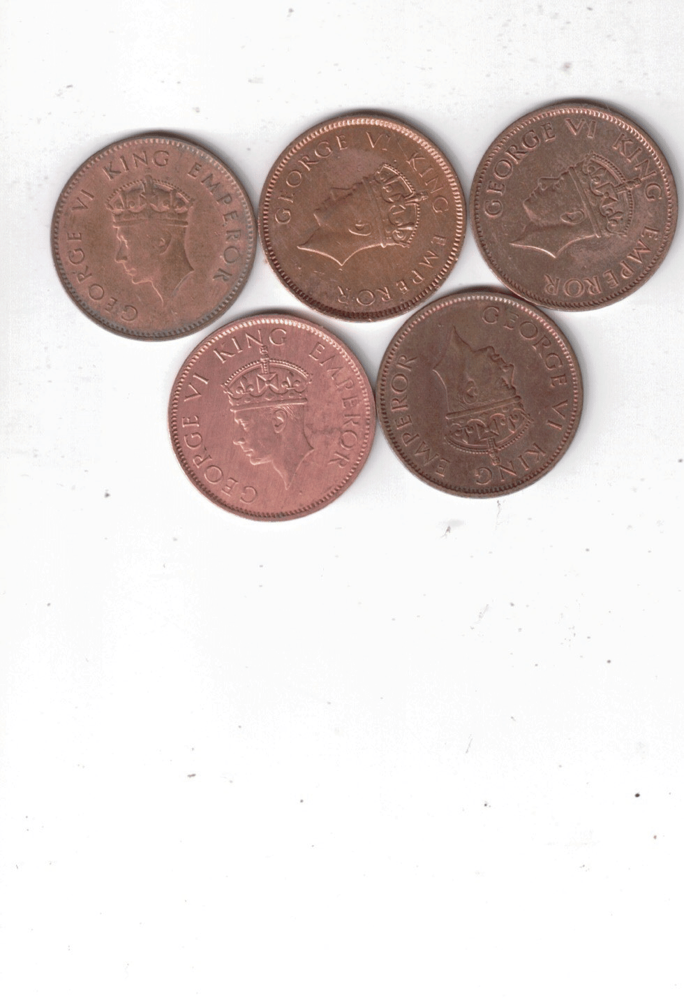     			5 PCS KING GEORGE VI ONE QUARTER ANNA  XF CONDITION 1938 TO 1942 YEAR