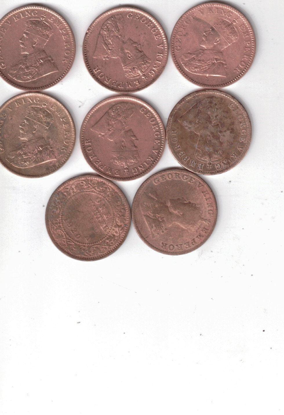    			8  PCS KING GEORGE V ONE QUARTER ANNA  XF CONDITION ALL DIFFRENT YEAR SEE PHOTO