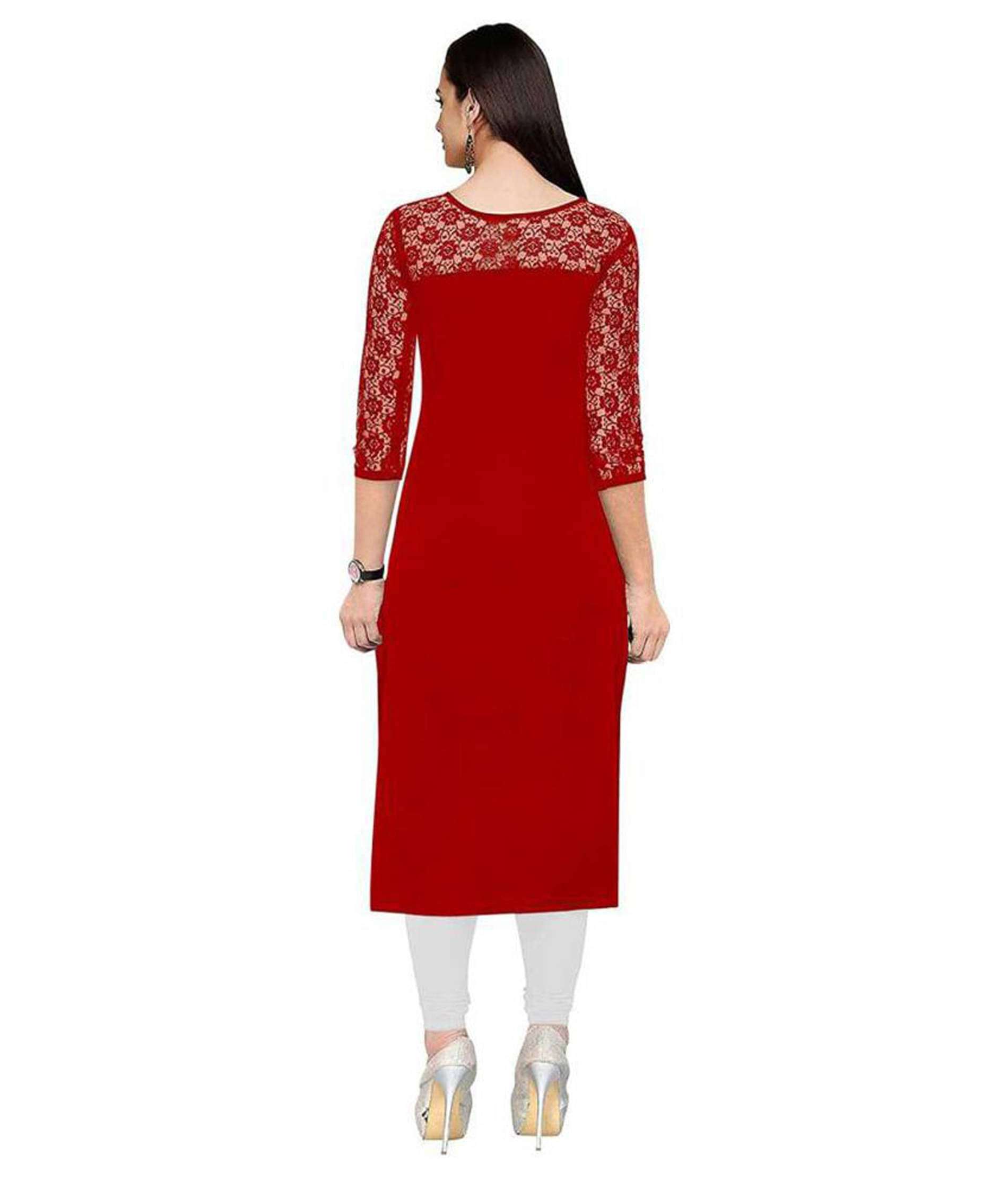 BHAGYASHRAY Red Crepe Straight Kurti - Single BHAGYASHRAY Red Crepe Straight Kurti - Single