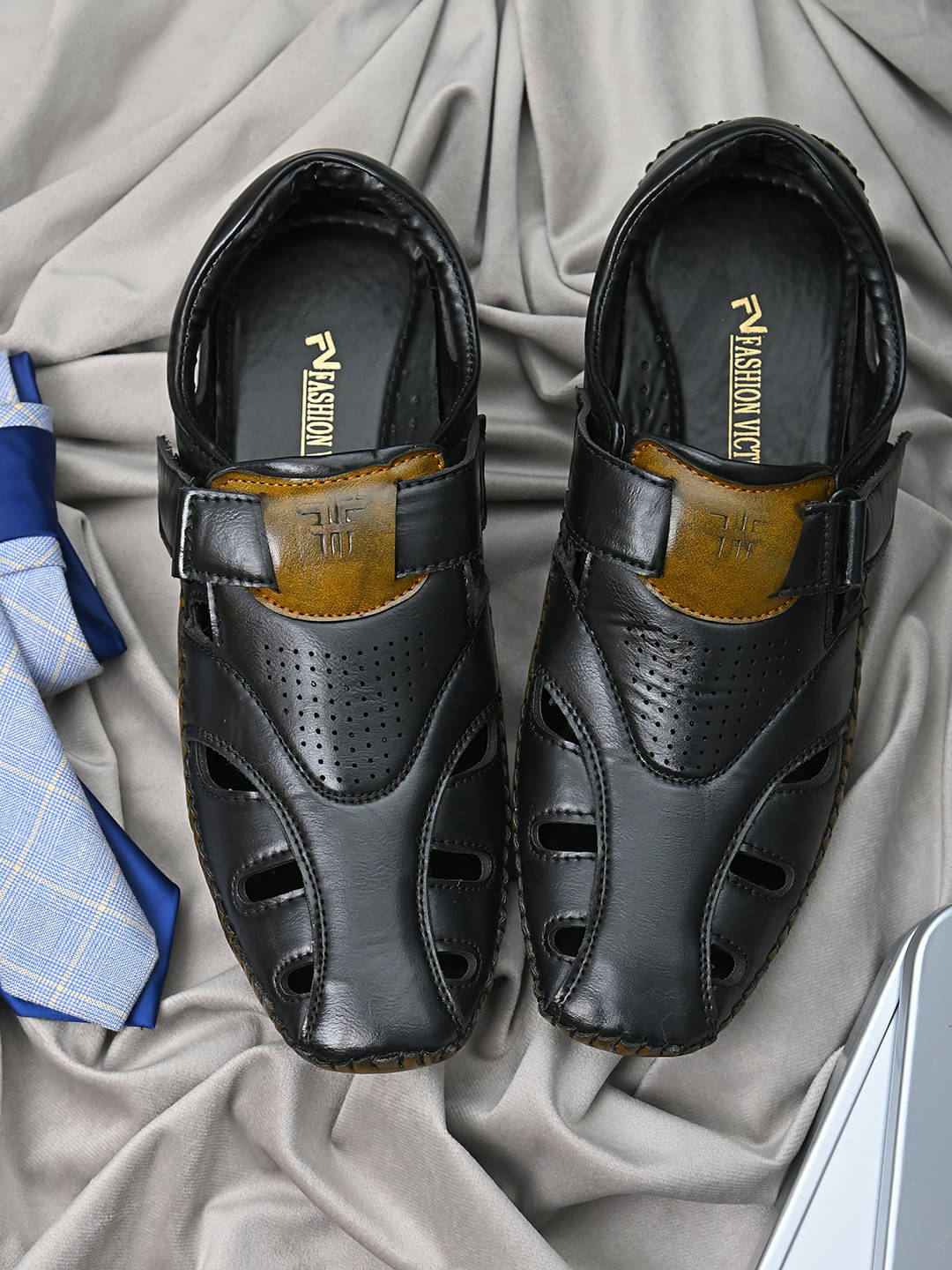     			Fashion Victim Black Faux Leather Sandals