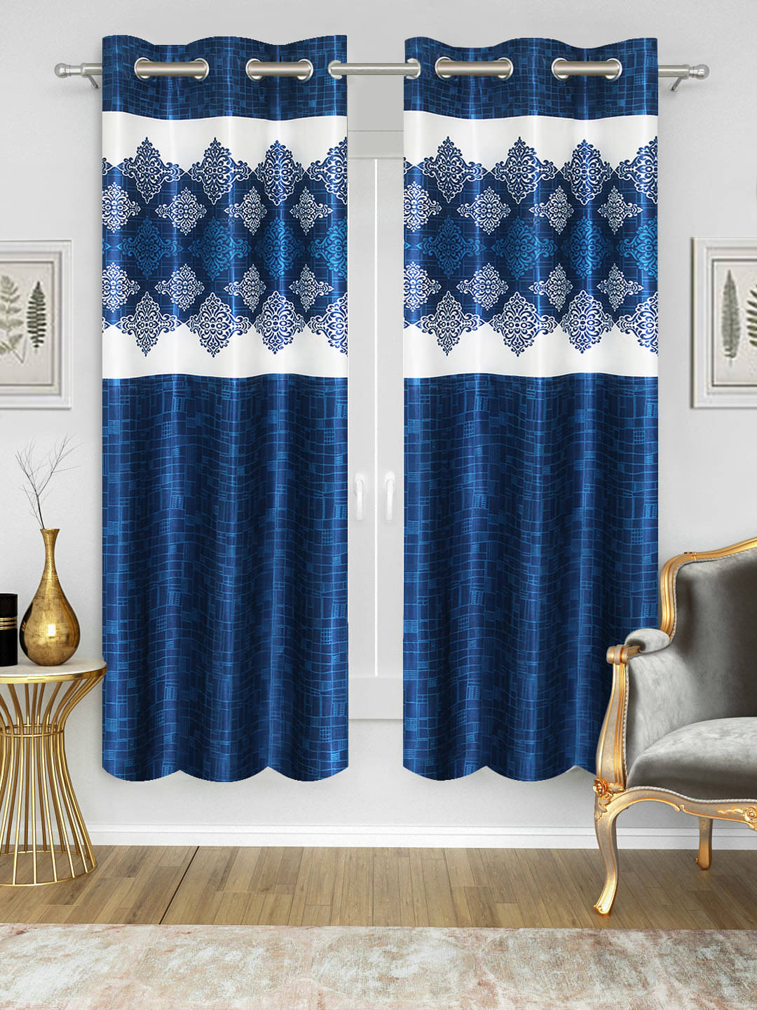     			Home Candy Set of 2 Door Semi-Transparent Eyelet Polyester Blue Curtains ( 213 x 120 cm )