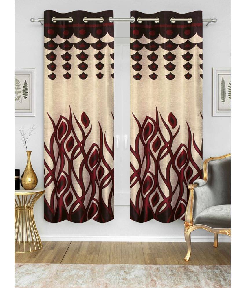     			Home Candy Set of 2 Door Semi-Transparent Eyelet Polyester Maroon Curtains ( 213 x 120 cm )