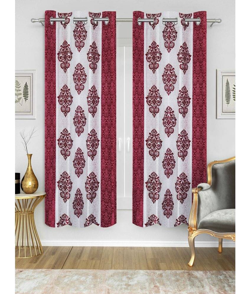     			Home Candy Set of 2 Door Semi-Transparent Eyelet Polyester Maroon Curtains ( 213 x 120 cm )
