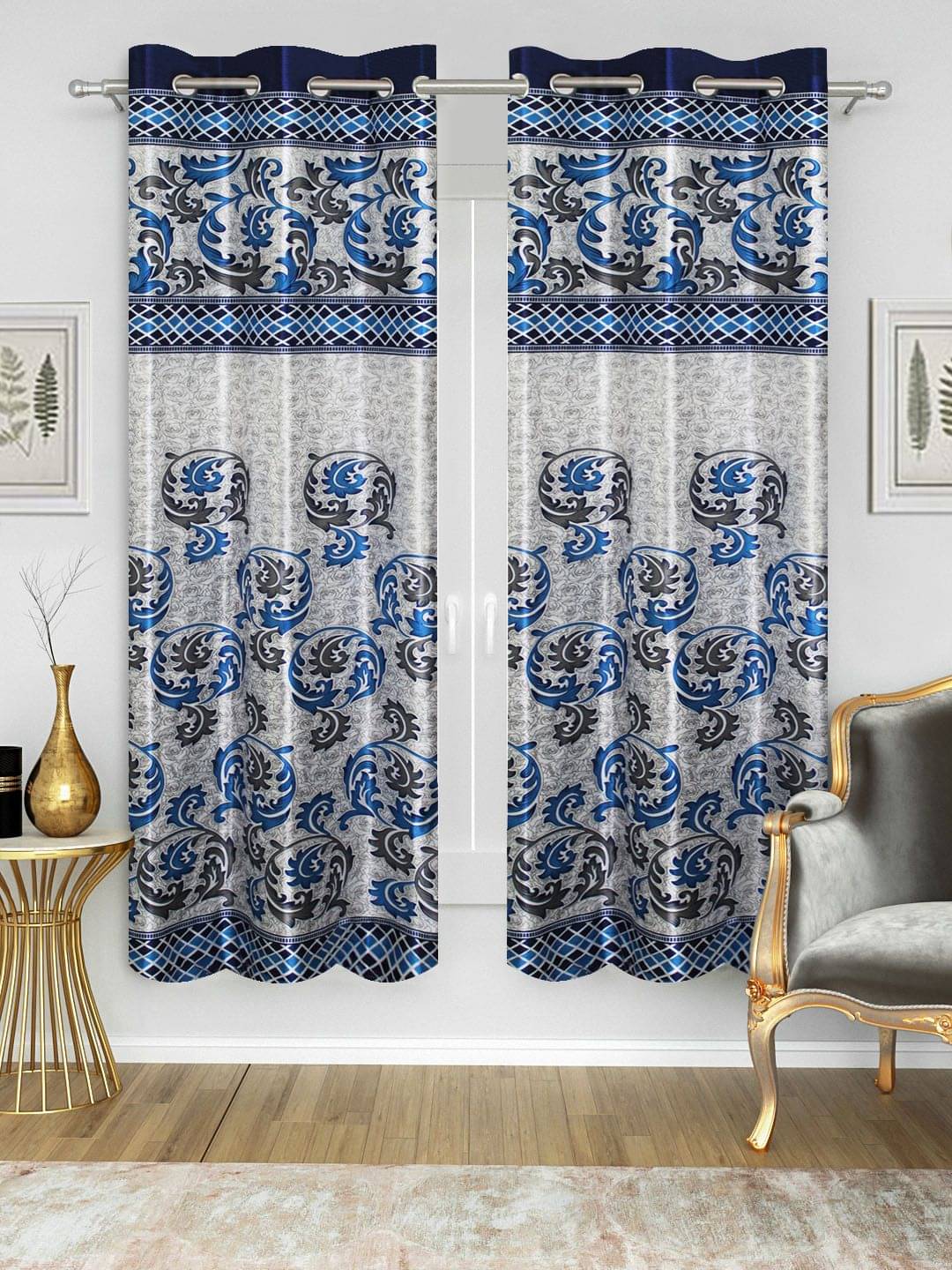     			Home Candy Set of 2 Door Semi-Transparent Eyelet Polyester Blue Curtains ( 213 x 120 cm )