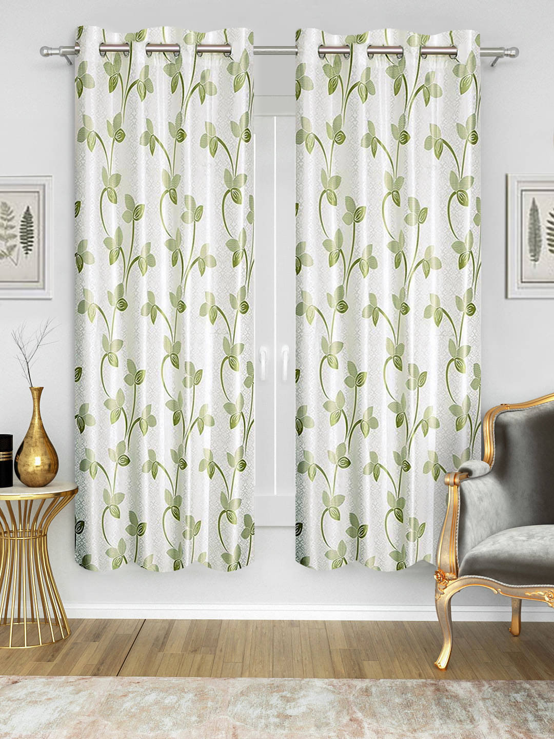     			Home Candy Set of 2 Door Semi-Transparent Eyelet Polyester Green Curtains ( 213 x 120 cm )