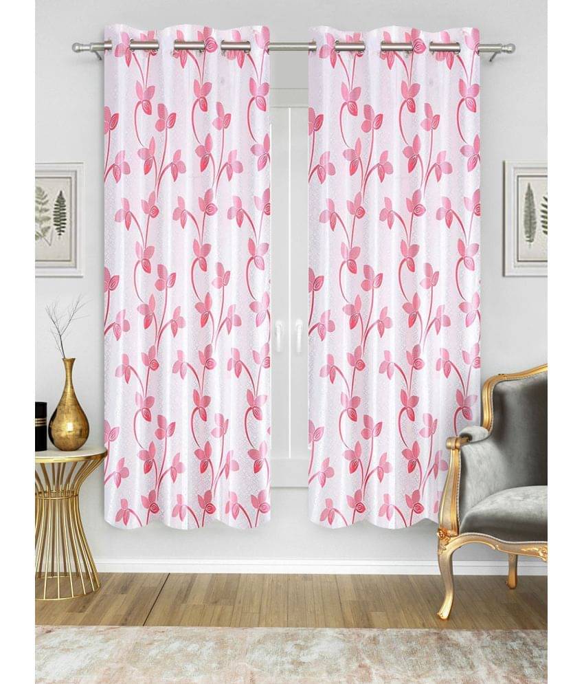     			Home Candy Set of 2 Door Semi-Transparent Eyelet Polyester Pink Curtains ( 213 x 120 cm )