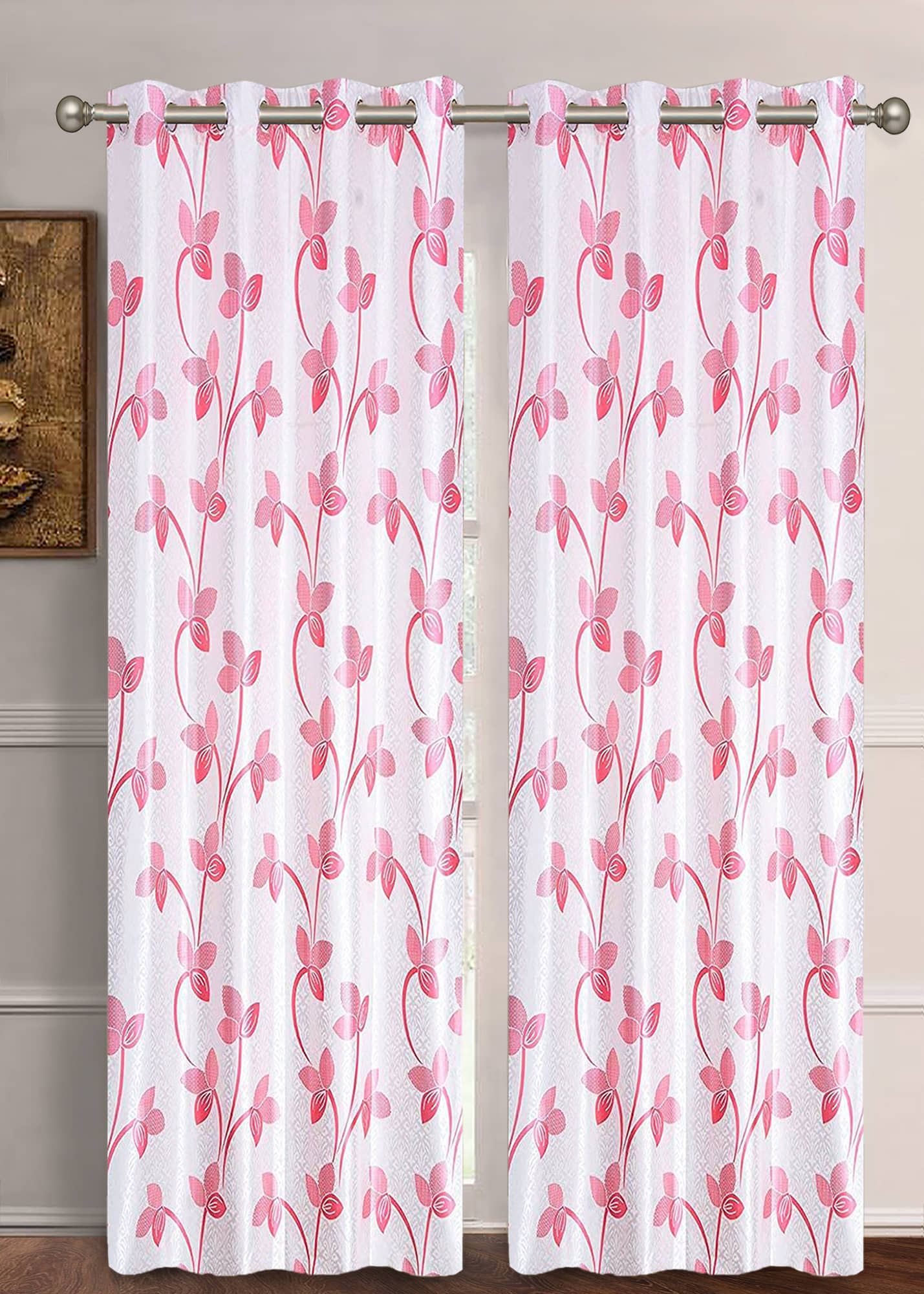 Home Candy Set of 2 Long Door Semi-Transparent Eyelet Polyester Pink Curtains ( 274 x 120 cm )