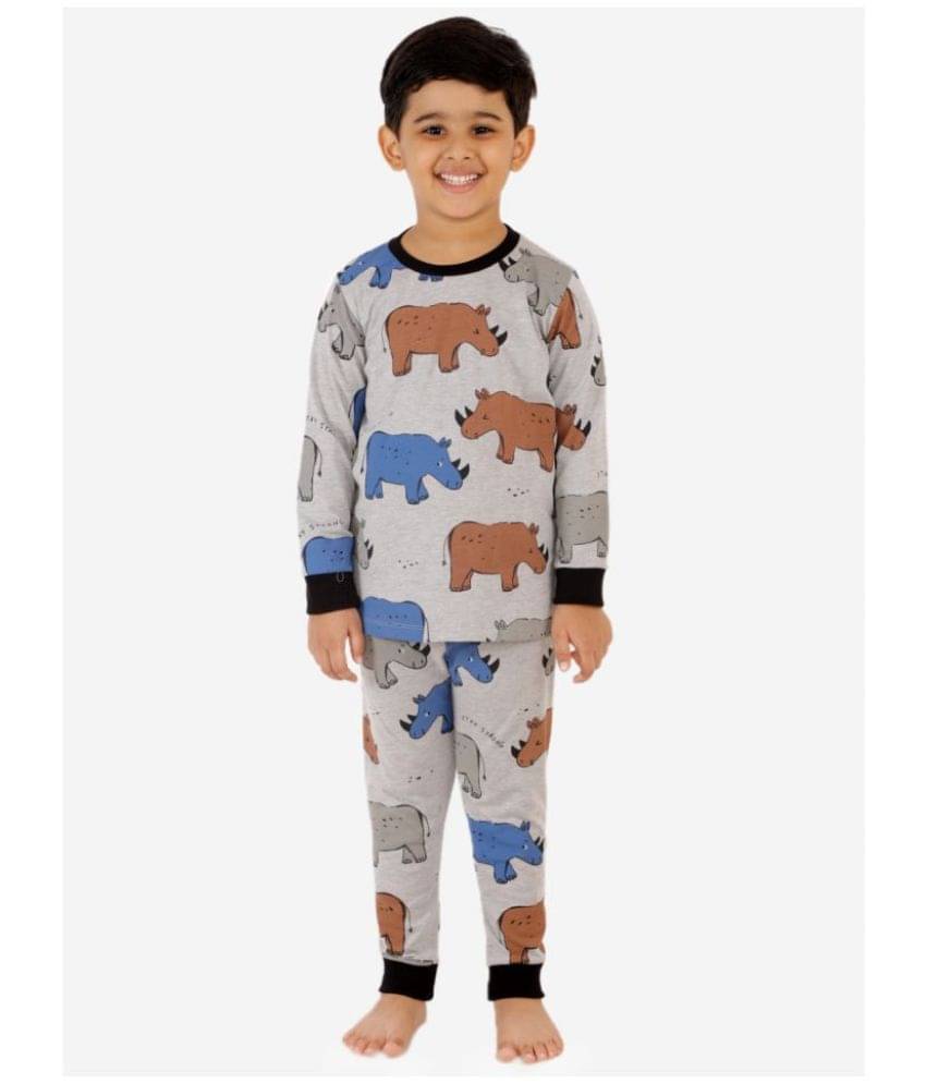     			Lazy Shark Pack of 1 Boys Cotton Blend Nightsuit Set ( Grey )