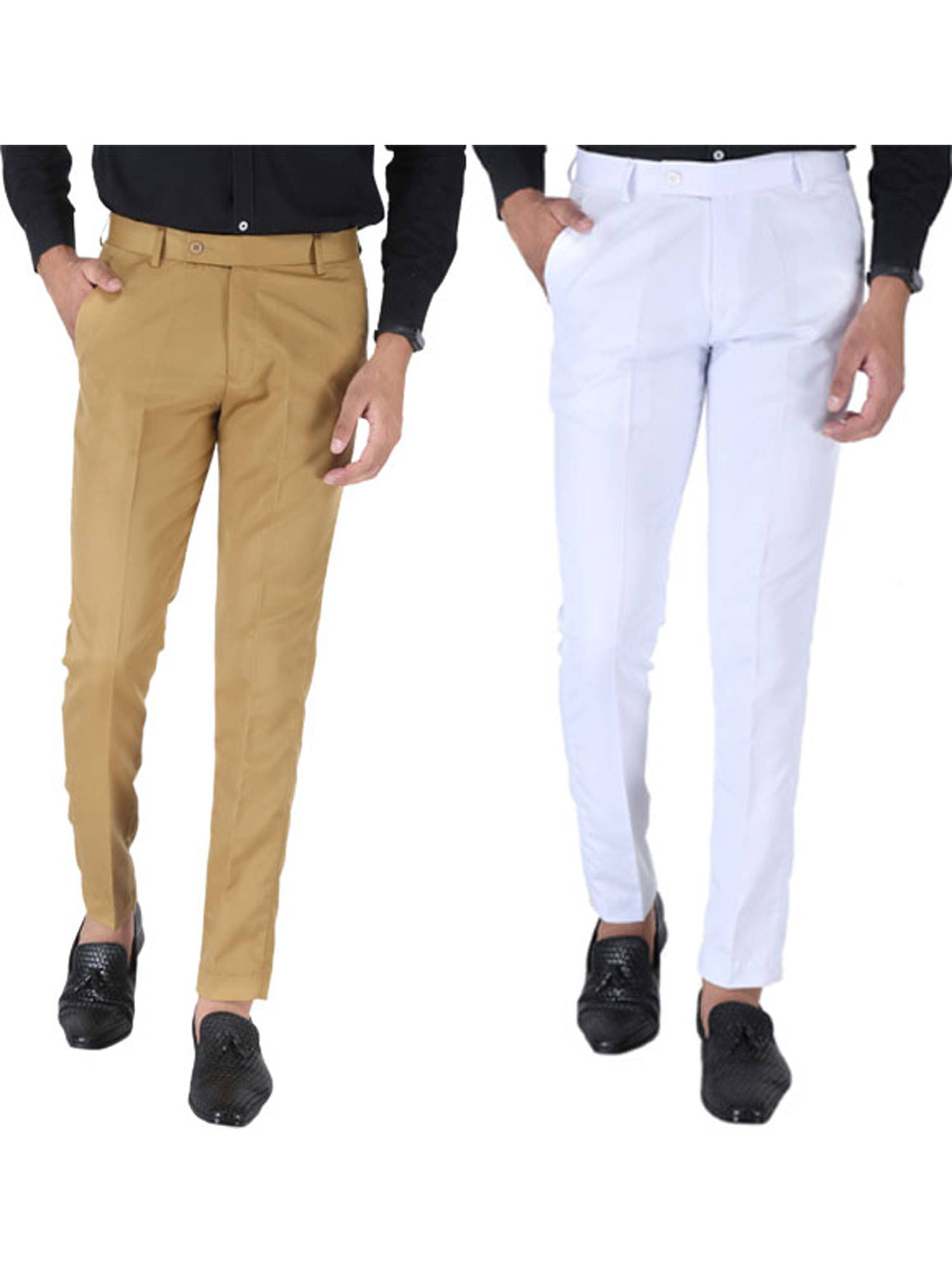     			SREY Khaki Slim -Fit Flat Trousers Pack of 2