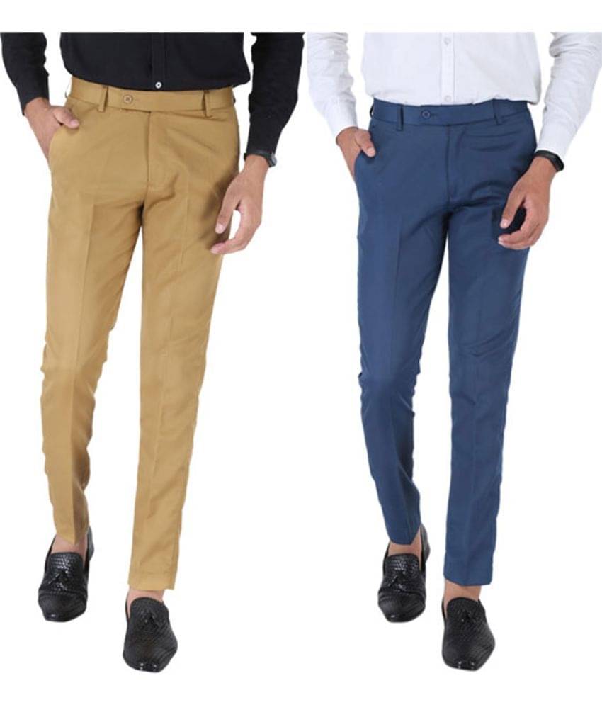     			SREY Khaki Slim -Fit Flat Trousers Pack of 2