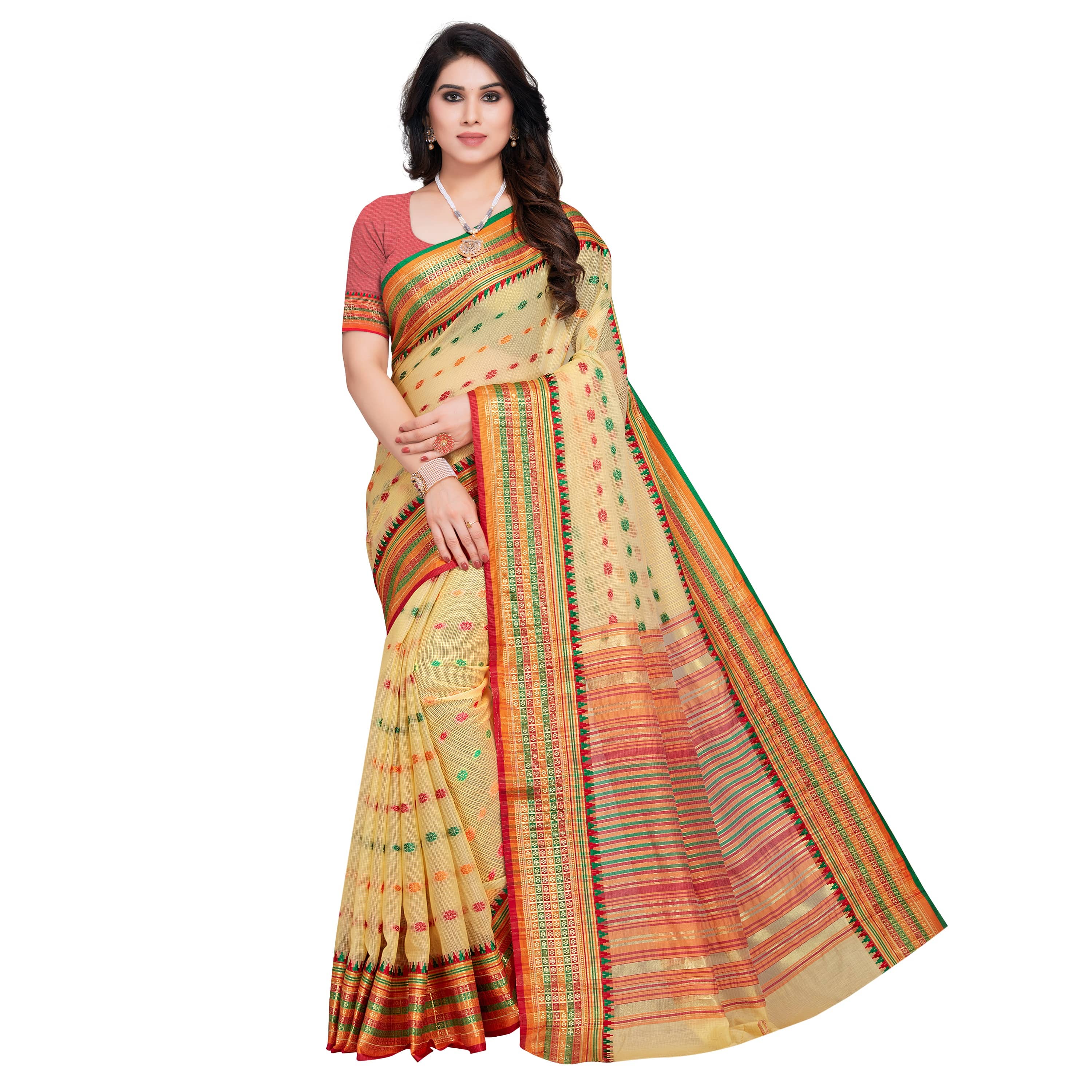 Sidhidata Cotton Silk Saree With Unstitched Blouse Piece ( Pink ) - Sarees | Buy online on ZillyBuy