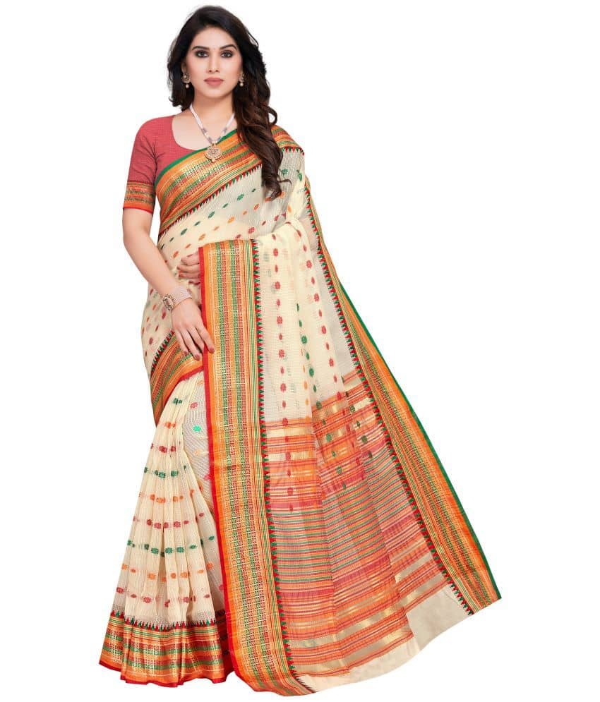 Sidhidata Cotton Silk Saree With Unstitched Blouse Piece ( Beige )