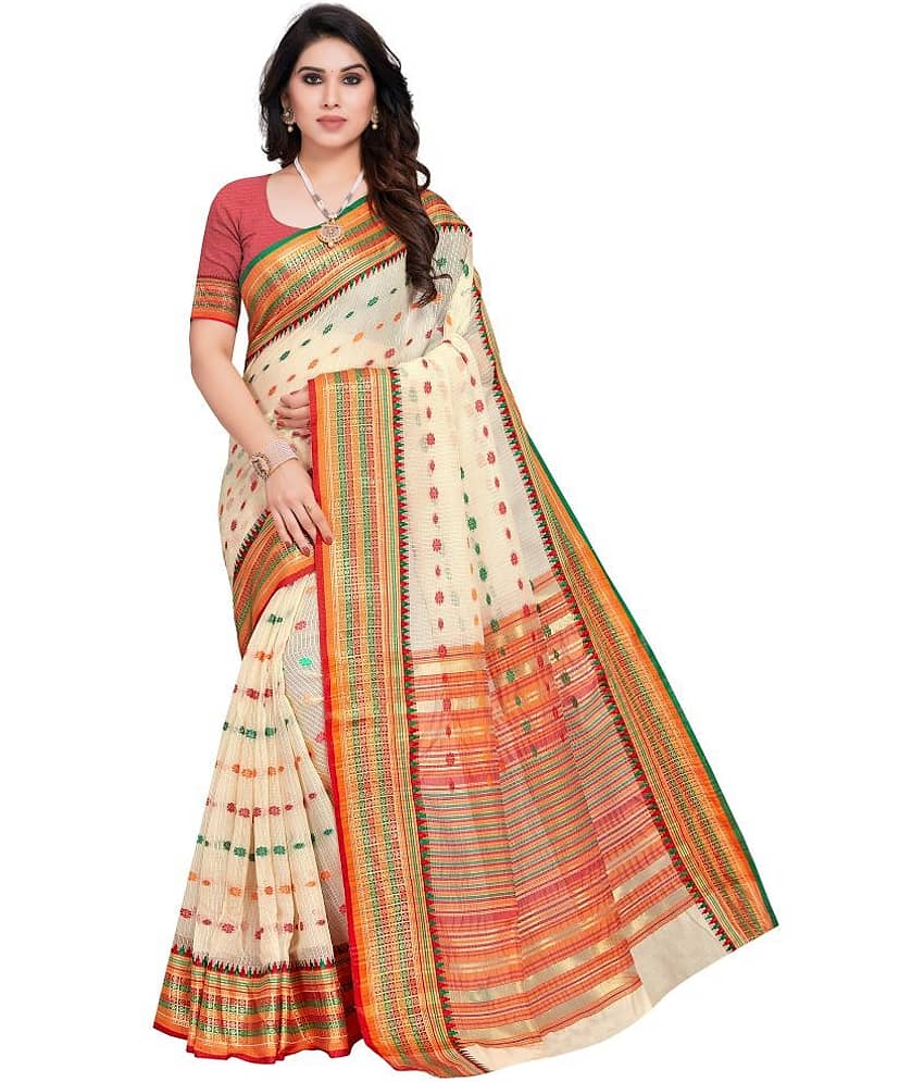 Sidhidata Cotton Silk Saree With Unstitched Blouse Piece ( Beige )