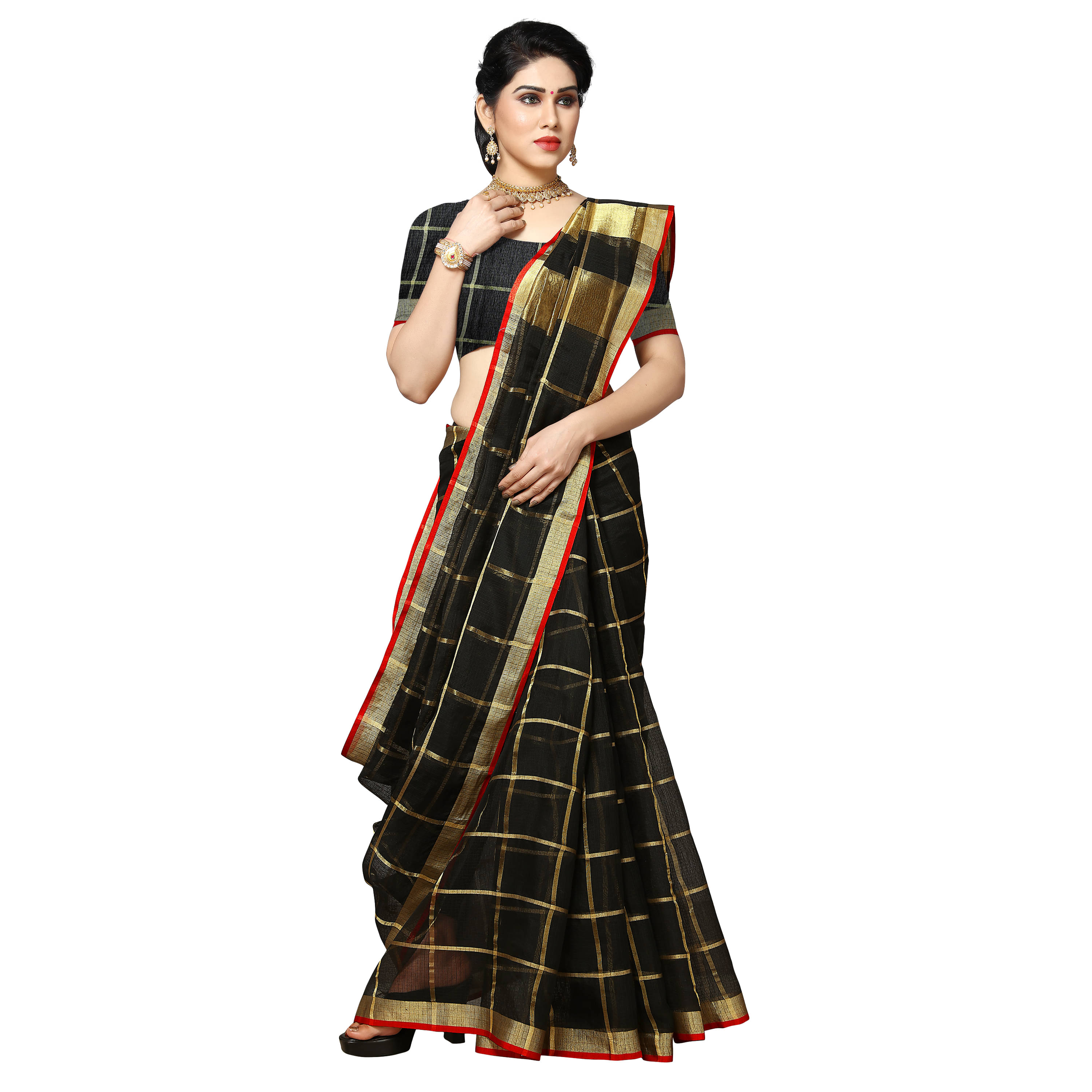 Sidhidata Cotton Silk Self Design Saree With Unstitched Blouse Piece ( Black ) Sidhidata Cotton Silk Self Design Saree With Unstitched Blouse Piece ( Black )