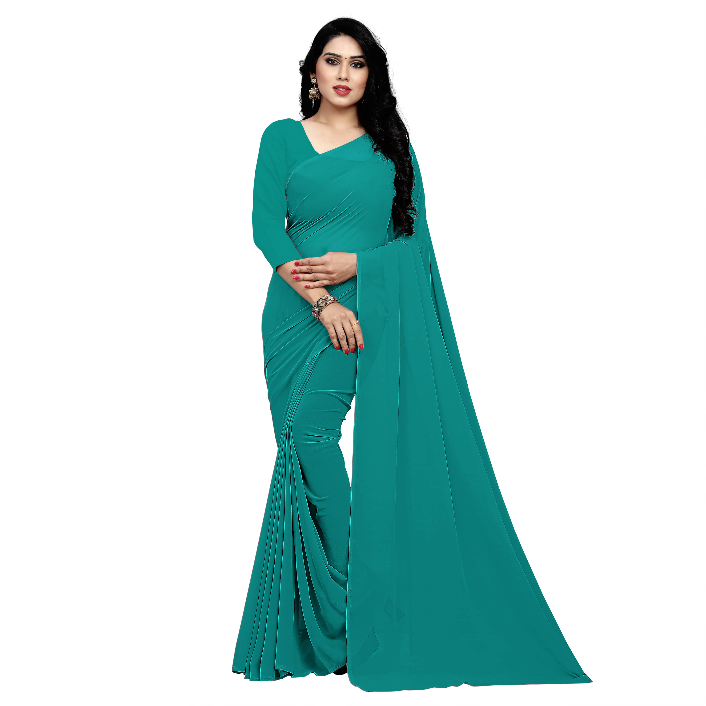 Sidhidata Georgette Solid Saree With Unstitched Blouse Piece ( Blue ) Sidhidata Georgette Solid Saree With Unstitched Blouse Piece ( Blue )