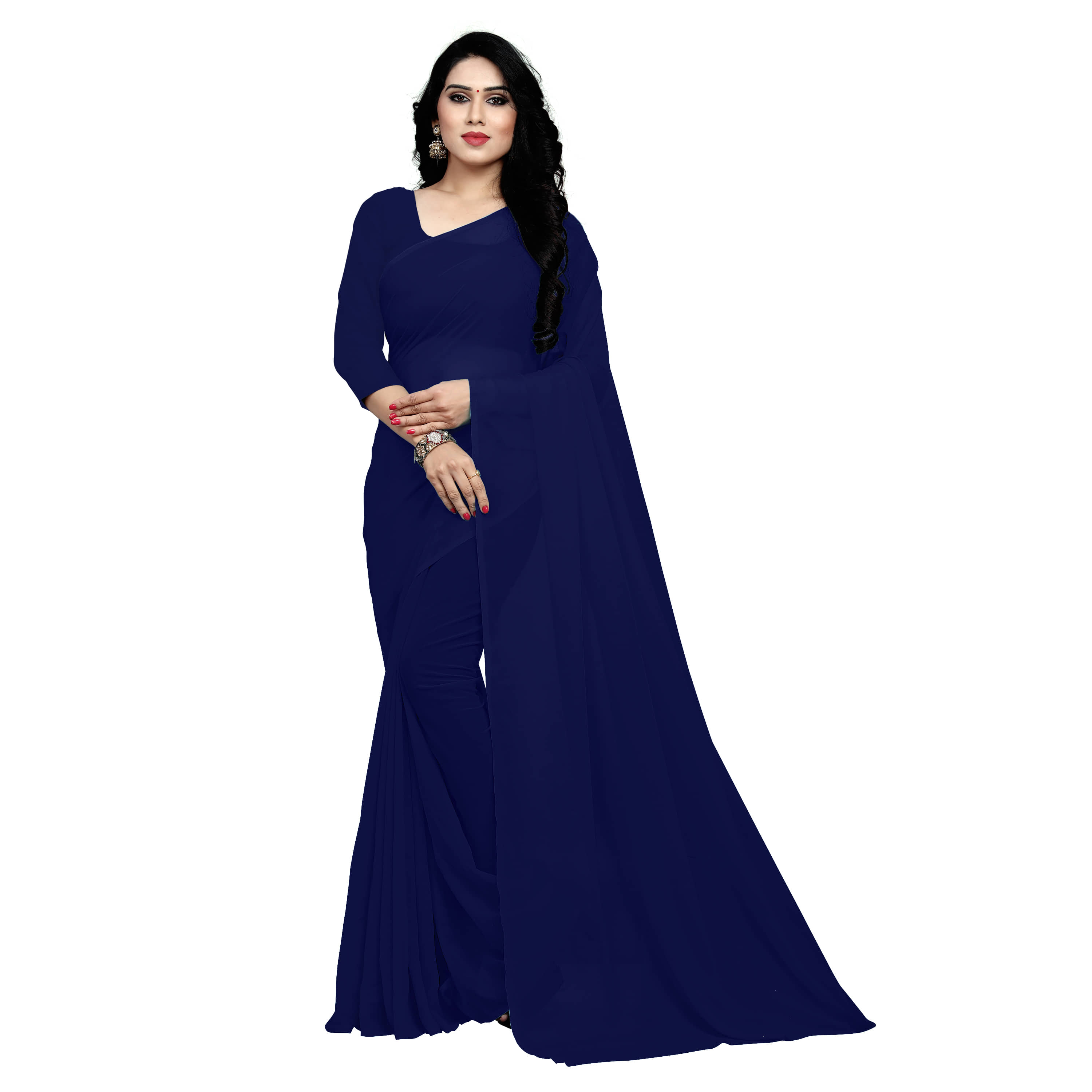 Sidhidata Georgette Solid Saree With Unstitched Blouse Piece ( Blue )