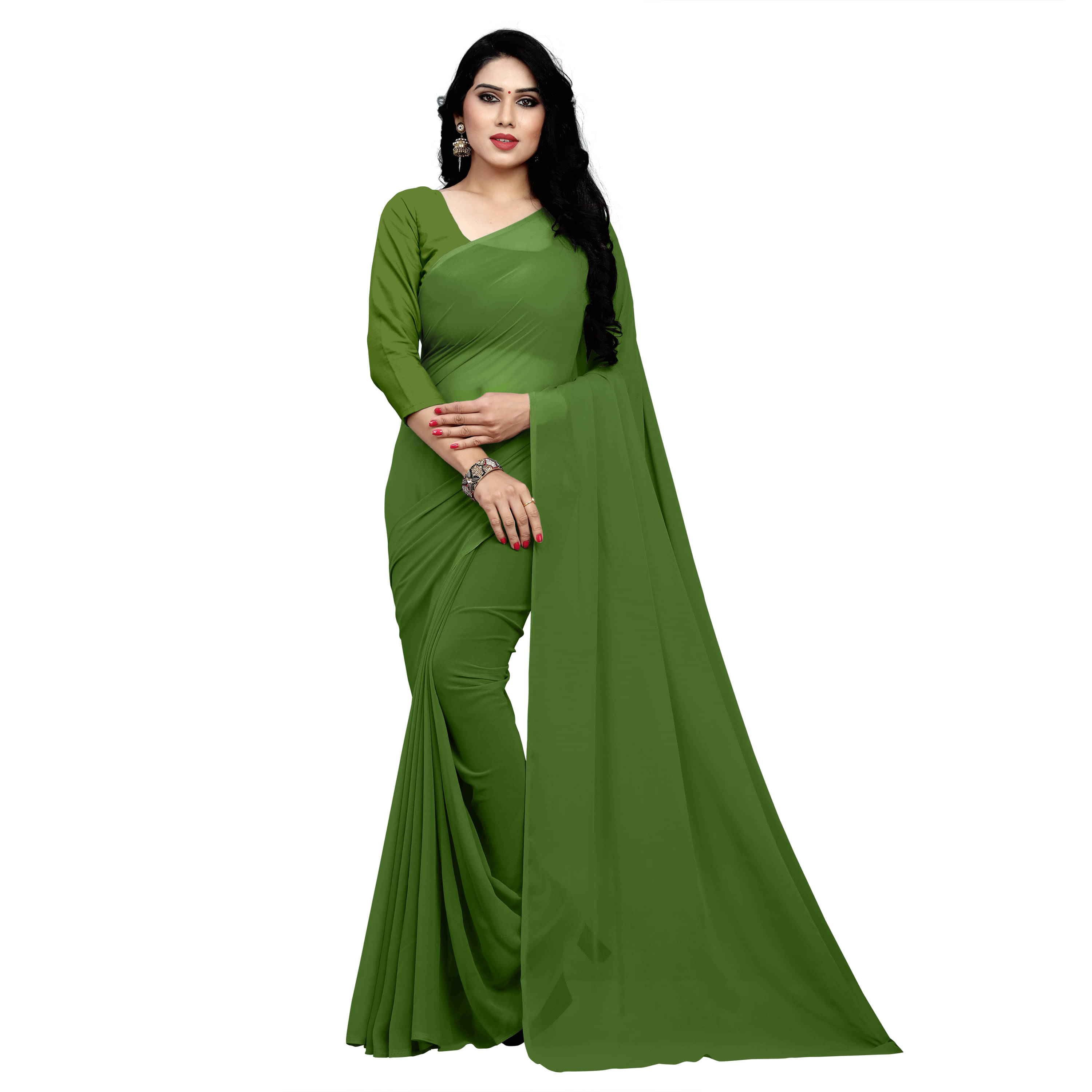     			Sidhidata Georgette Solid Saree With Unstitched Blouse Piece ( Green )