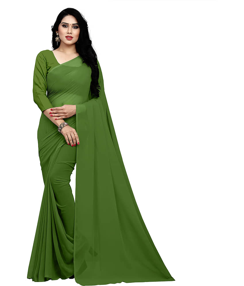 Sidhidata Georgette Solid Saree With Unstitched Blouse Piece ( Green )