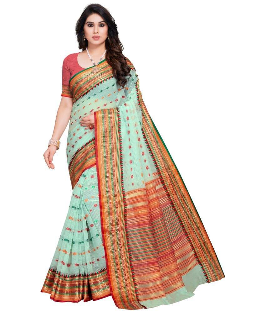 Sidhidata Cotton Silk Saree With Unstitched Blouse Piece ( Light Green ) Sidhidata Cotton Silk Saree With Unstitched Blouse Piece ( Light Green )