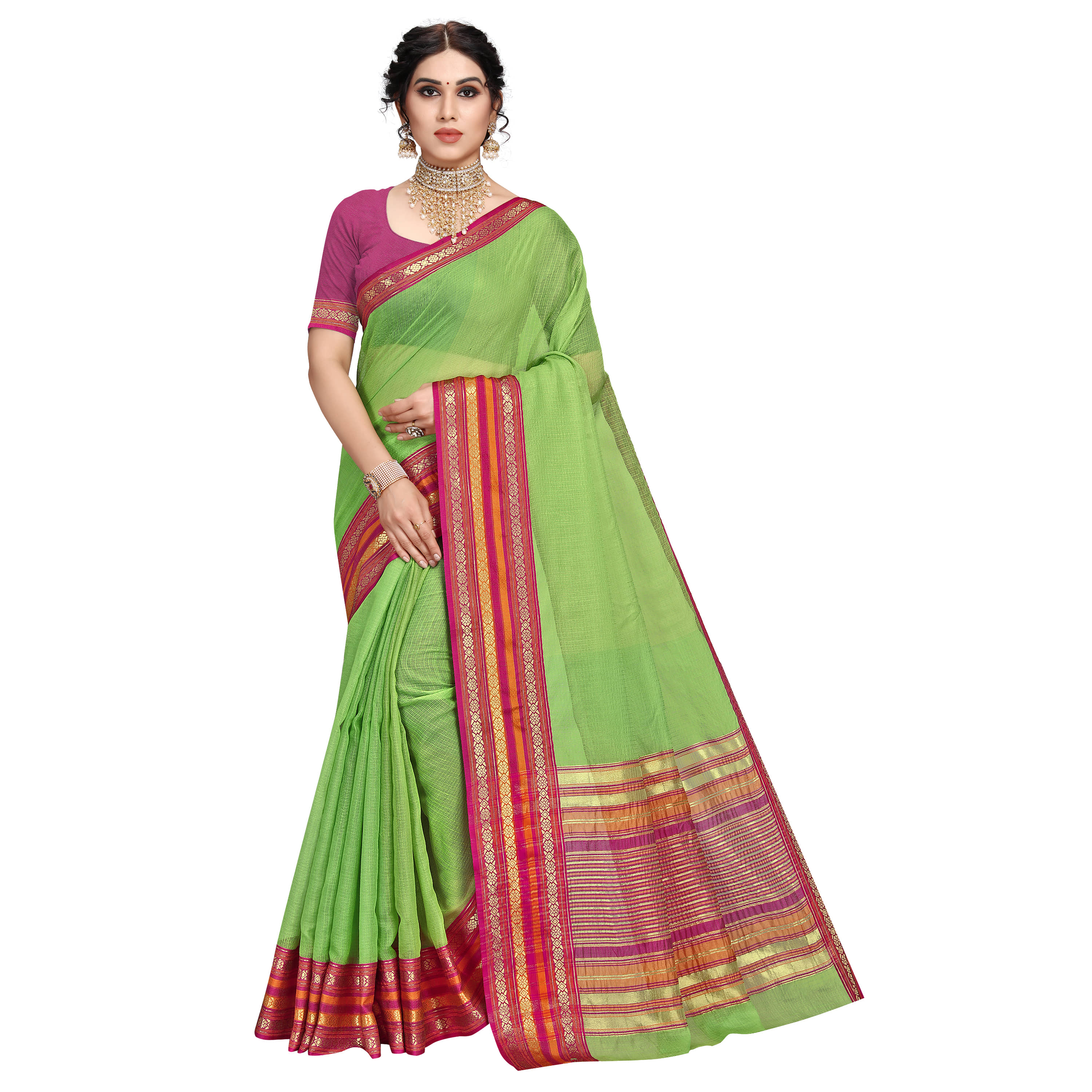 Sidhidata Cotton Silk Saree With Unstitched Blouse Piece ( Light Green )
