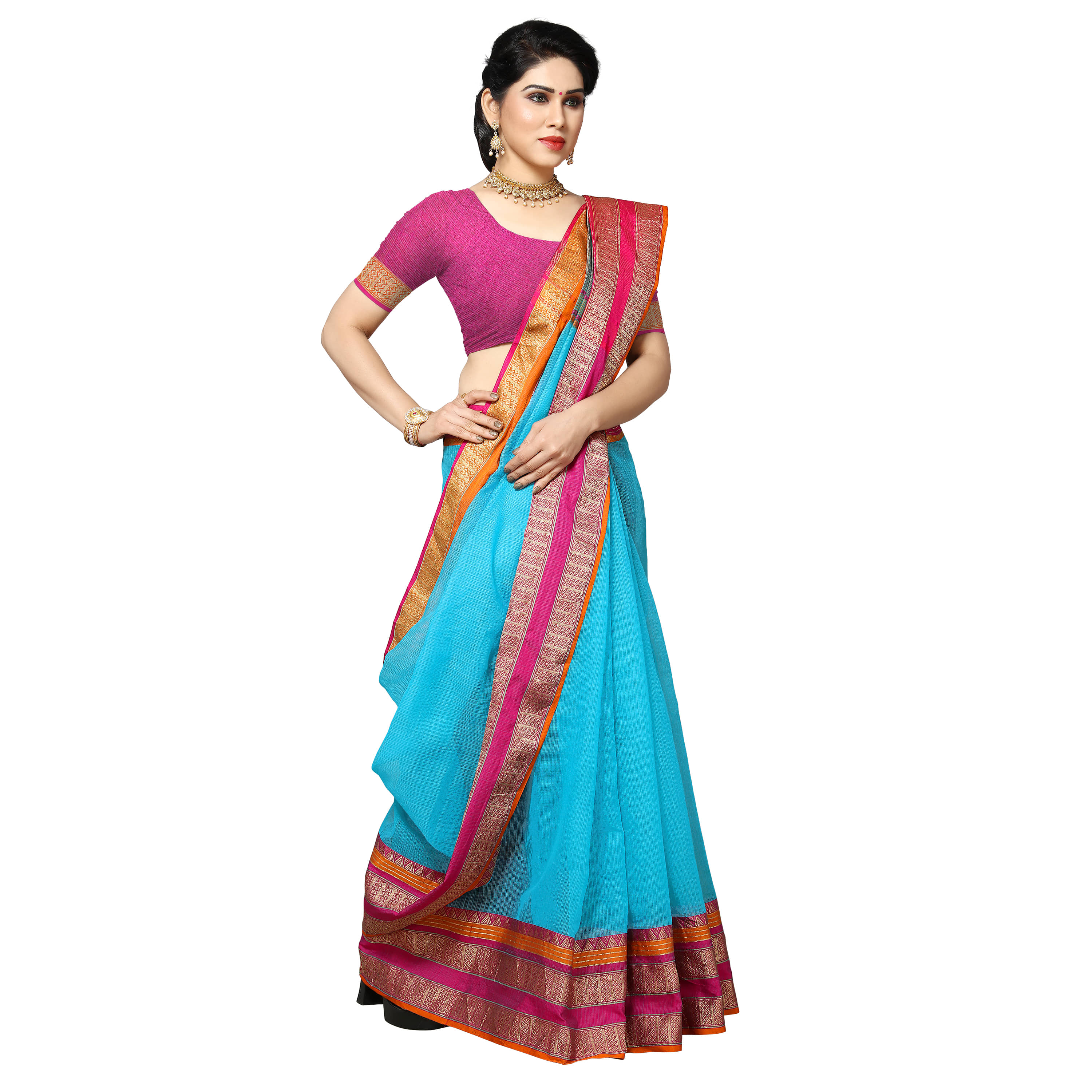 Sidhidata Cotton Silk Self Design Saree With Unstitched Blouse Piece ( LightBLue )