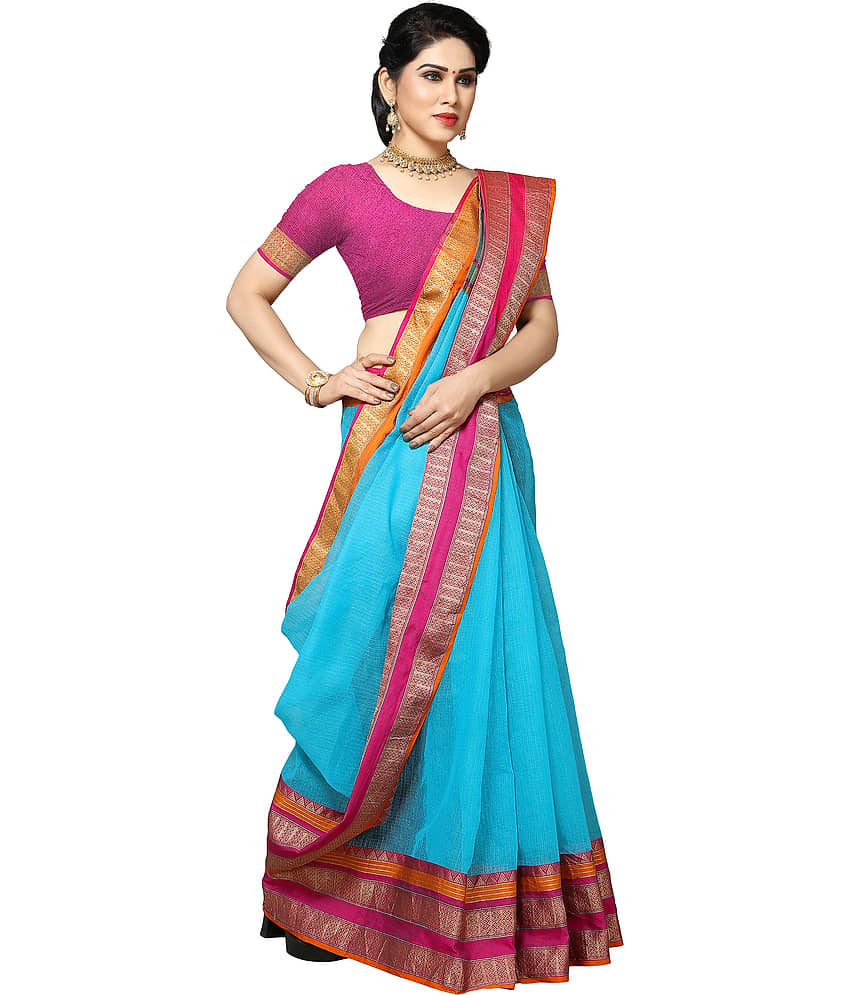 Sidhidata Cotton Silk Self Design Saree With Unstitched Blouse Piece ( LightBLue )