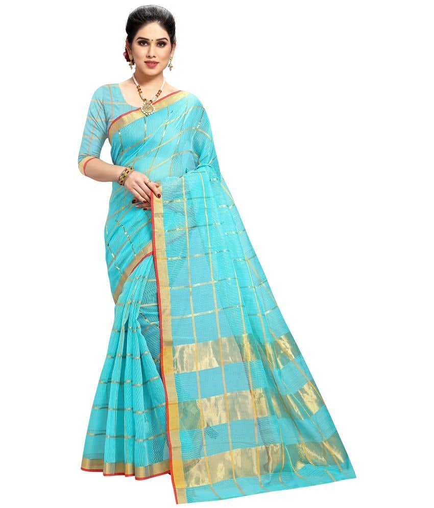 Sidhidata Cotton Silk Saree With Unstitched Blouse Piece ( LightBLue ) - Sarees | Buy online on ZillyBuy