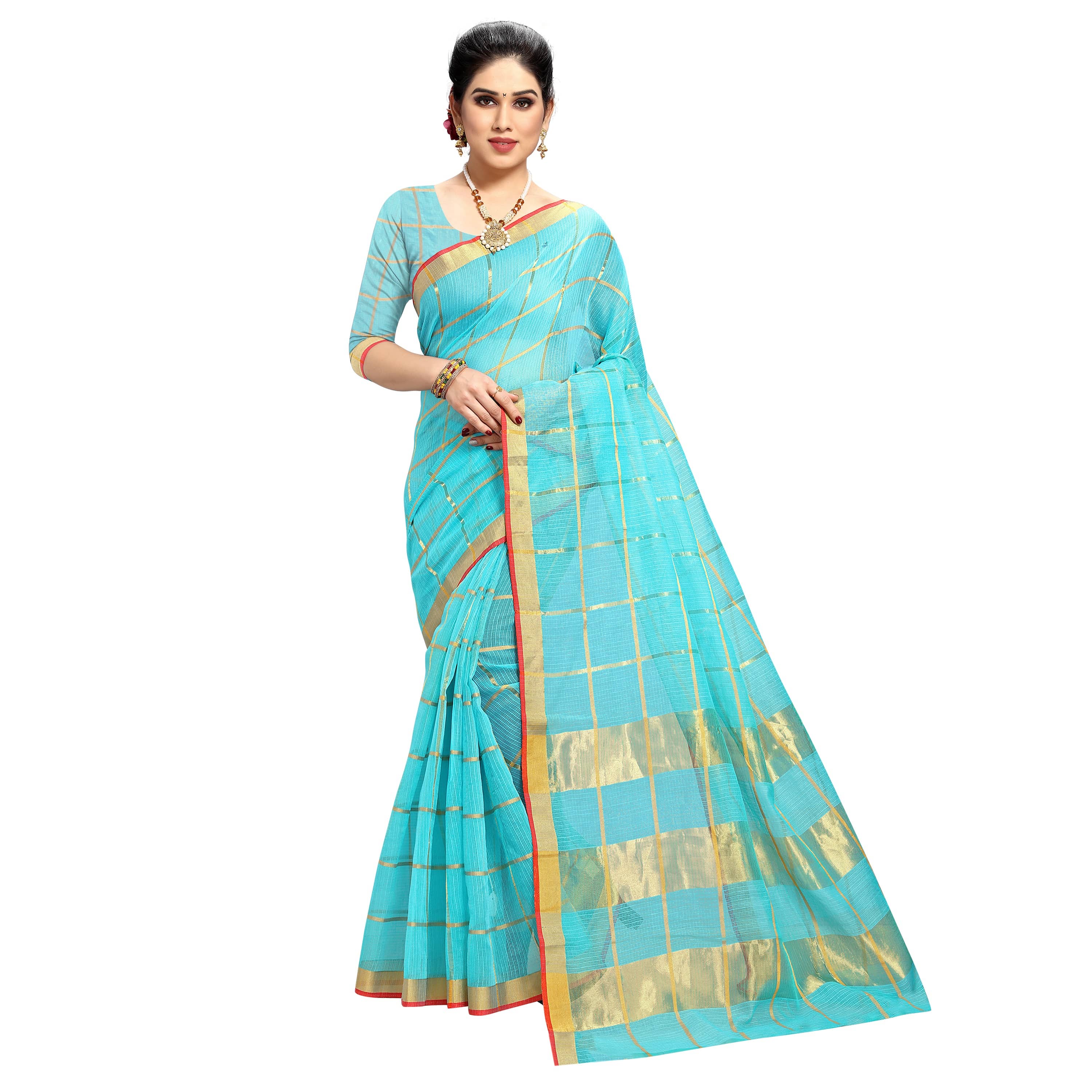 Sidhidata Cotton Silk Self Design Saree With Unstitched Blouse Piece ( LightBLue ) - Sarees | Buy online on ZillyBuy