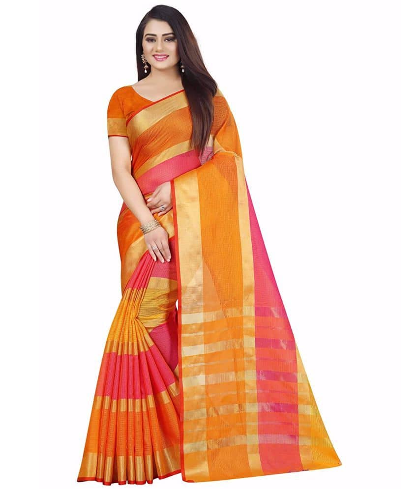 Sidhidata Cotton Silk Saree With Unstitched Blouse Piece ( Pink ) - Sarees | Buy online on ZillyBuy