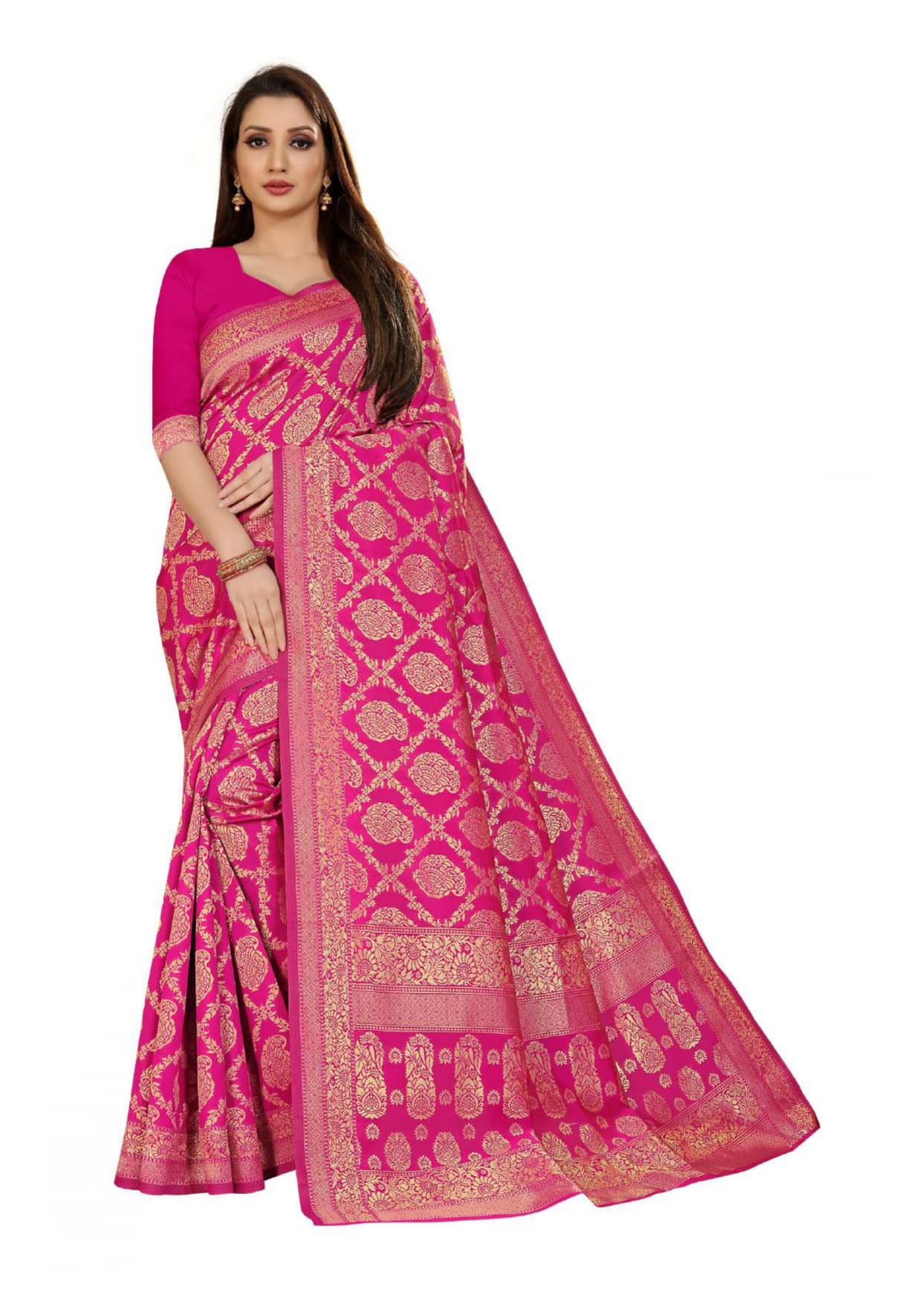 Sidhidata Jacquard Self Design Saree With Unstitched Blouse Piece ( Pink )