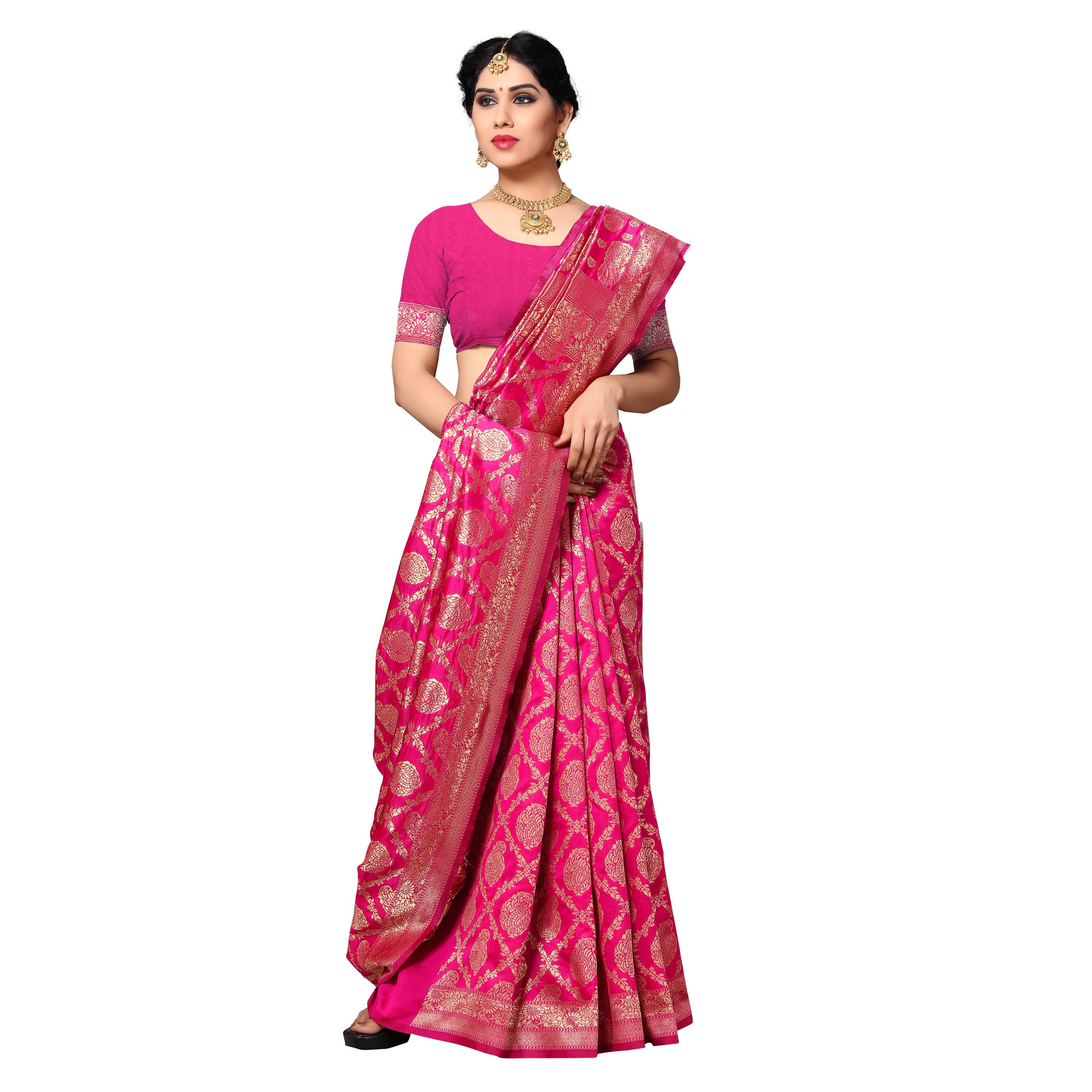 Sidhidata Jacquard Self Design Saree With Unstitched Blouse Piece ( Pink ) - Sarees | Buy online on ZillyBuy
