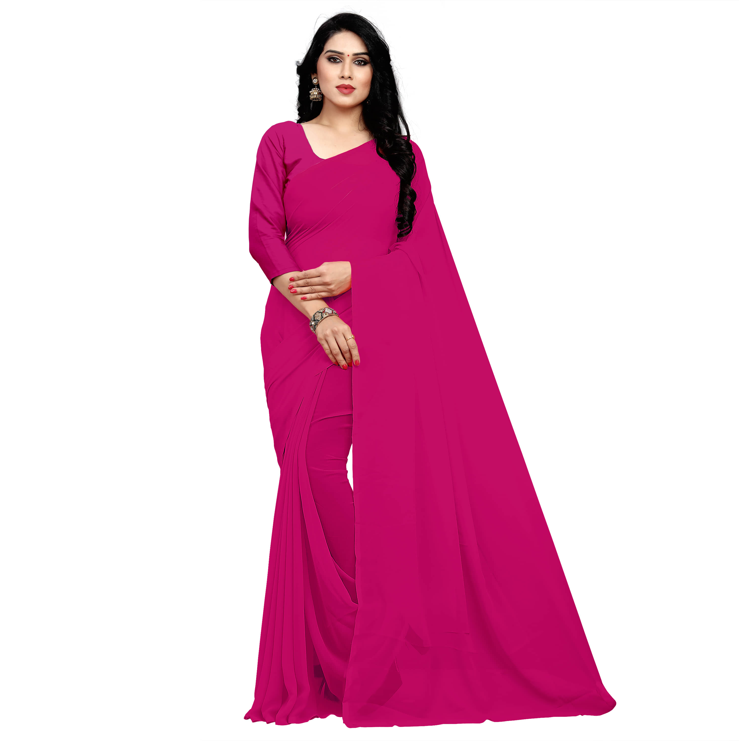 Sidhidata Georgette Solid Saree With Unstitched Blouse Piece ( Pink )