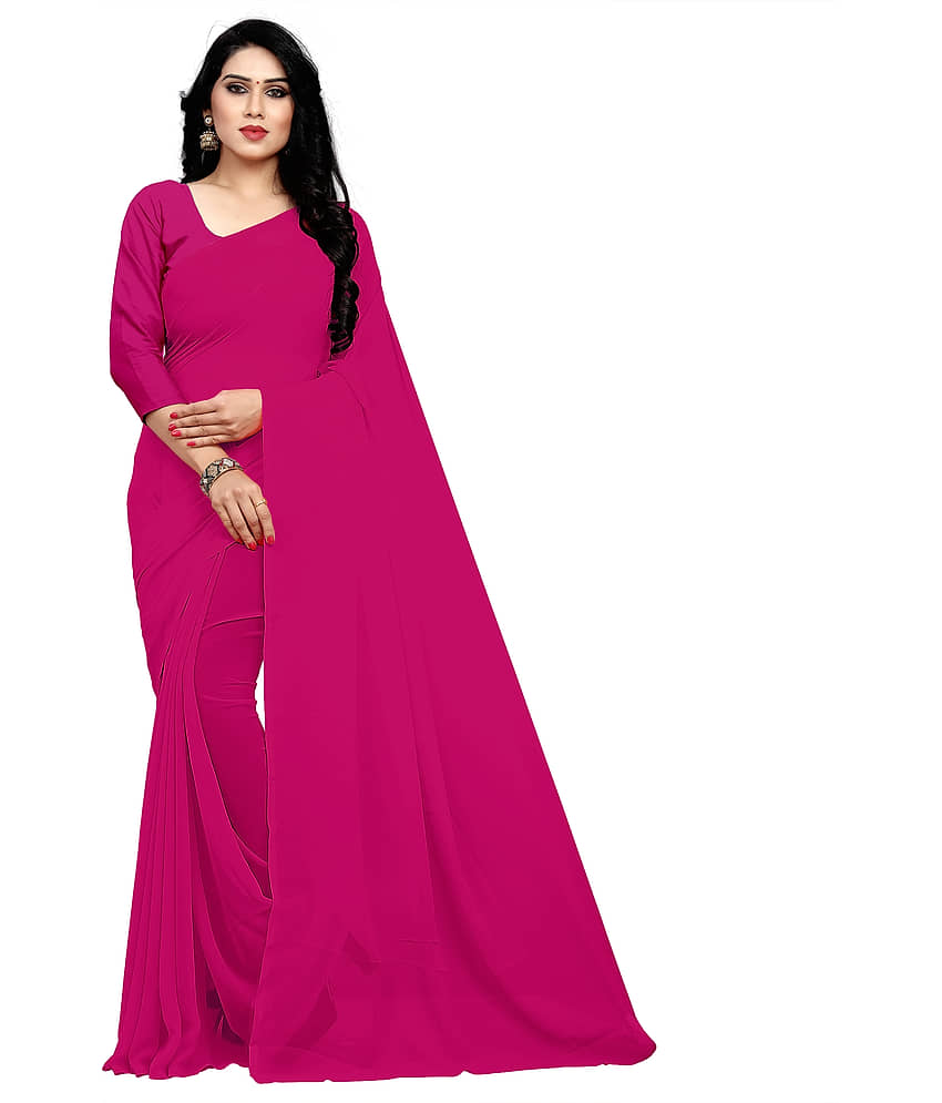 Sidhidata Georgette Solid Saree With Unstitched Blouse Piece ( Pink )