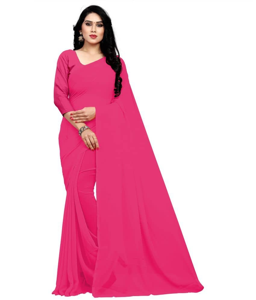 Sidhidata Georgette Solid Saree With Unstitched Blouse Piece ( Pink )