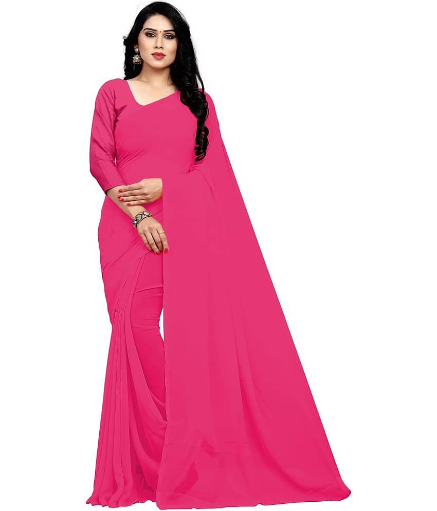 Sidhidata Georgette Solid Saree With Unstitched Blouse Piece ( Pink )