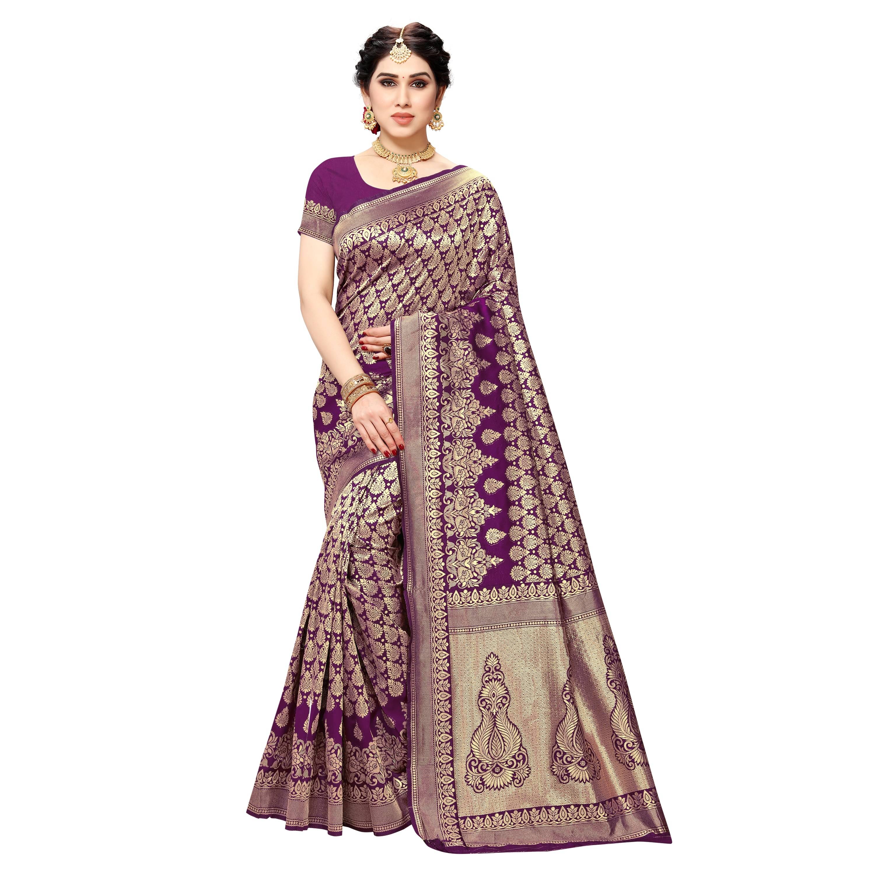 Sidhidata Jacquard Self Design Saree With Unstitched Blouse Piece ( Purple )     			Sidhidata Jacquard Self Design Saree With Unstitched Blouse Piece ( Purple )