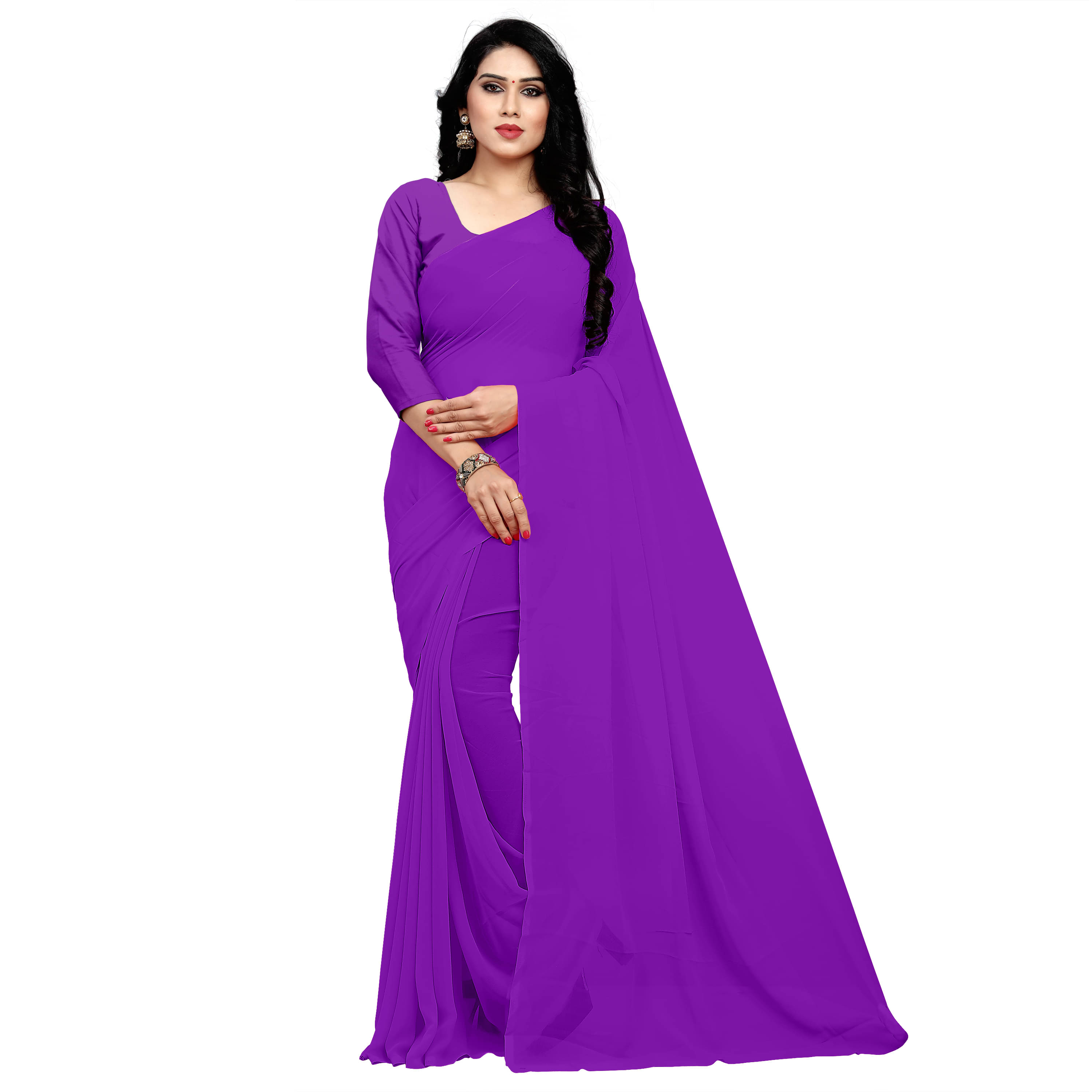     			Sidhidata Georgette Solid Saree With Unstitched Blouse Piece ( Purple )