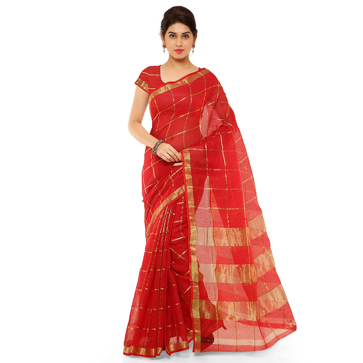     			Sidhidata Cotton Silk Self Design Saree With Unstitched Blouse Piece ( Red )
