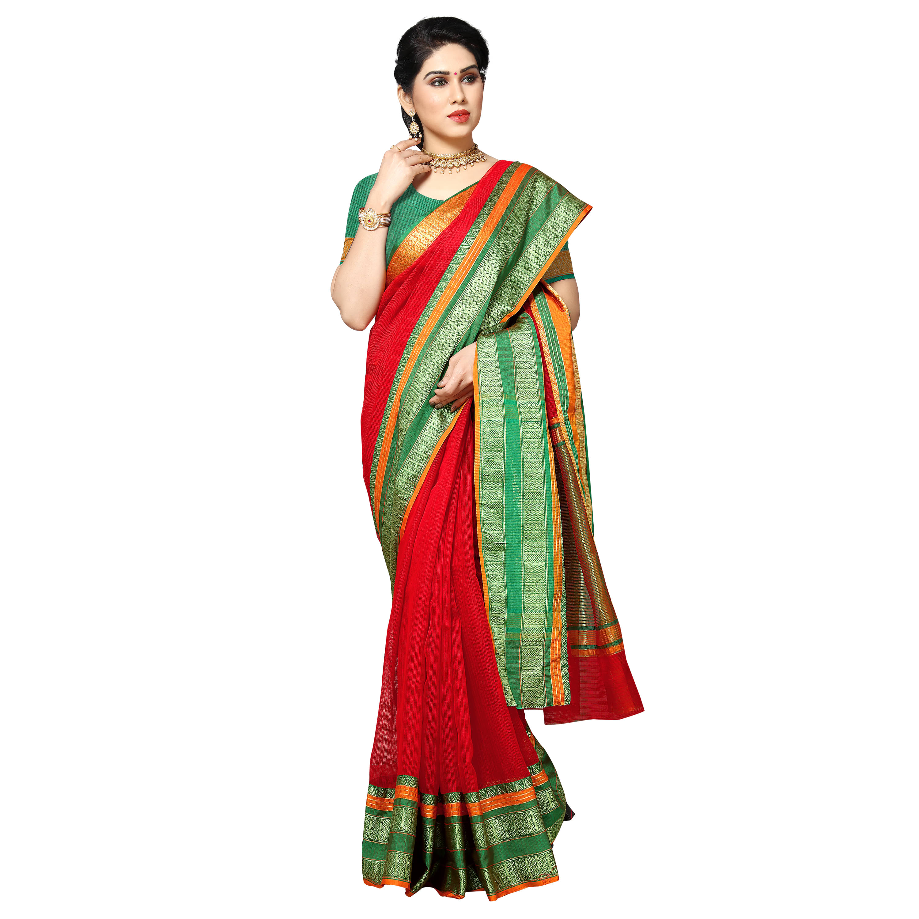Sidhidata Cotton Silk Self Design Saree With Unstitched Blouse Piece ( Red ) Sidhidata Cotton Silk Self Design Saree With Unstitched Blouse Piece ( Red )