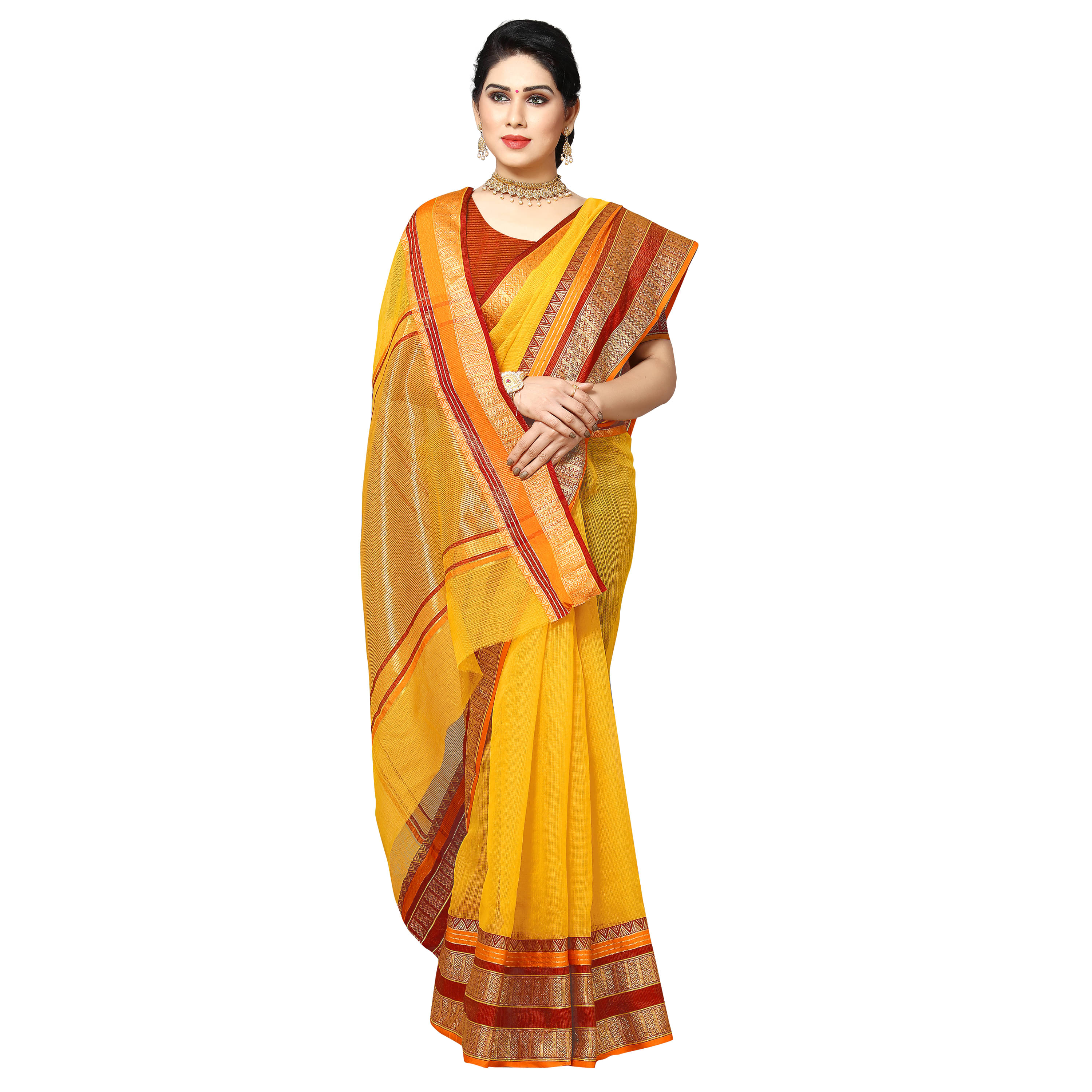 Sidhidata Cotton Silk Self Design Saree With Unstitched Blouse Piece ( Yellow ) Sidhidata Cotton Silk Self Design Saree With Unstitched Blouse Piece ( Yellow )