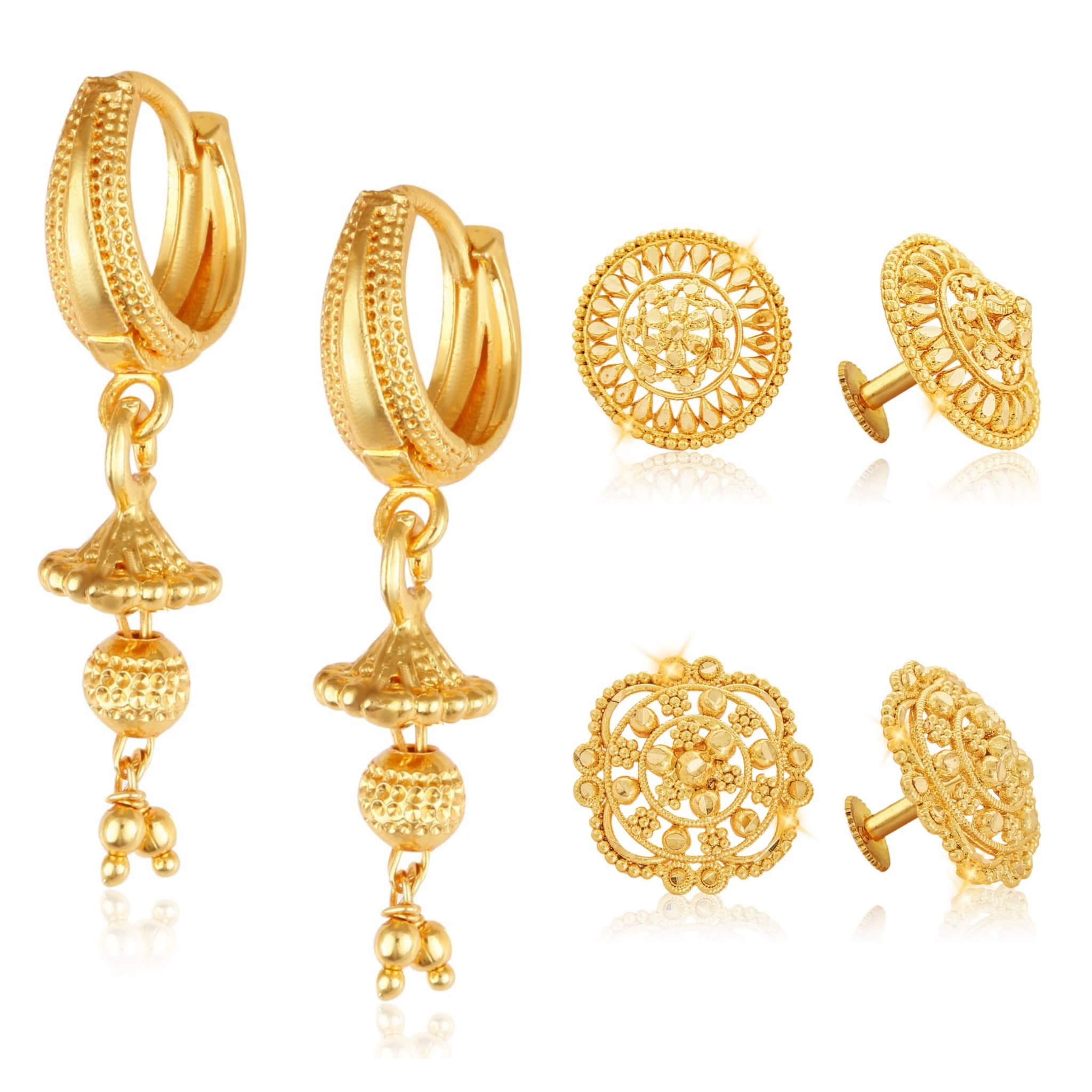 Vighnaharta Everyday wear Gold plated alloy Stud Earring & Bali Earring for Women and Girls ( Pack of - 3 pair Earring) - VFJ1481-1123-1124ERG - Earrings | Buy online on ZillyBuy