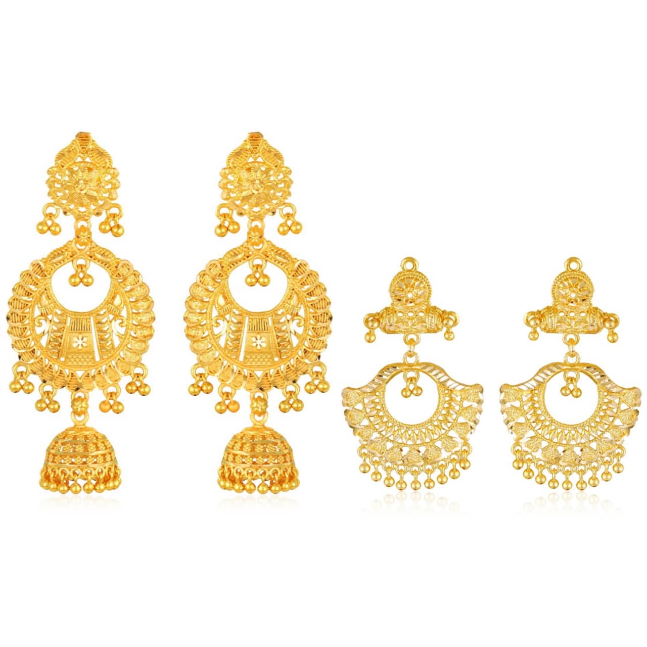 Vighnaharta - Golden Jhumki Earrings ( Pack of 2 ) - Earrings | Buy online on ZillyBuy