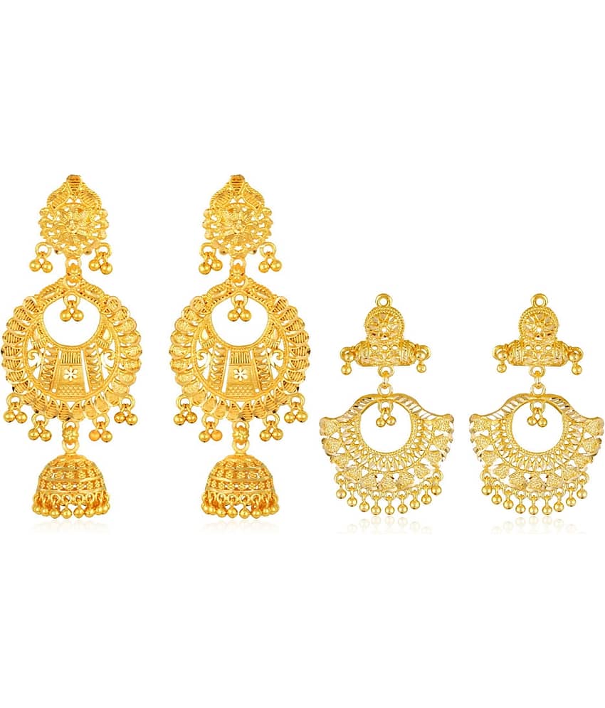 Vighnaharta - Golden Jhumki Earrings ( Pack of 2 ) - Earrings | Buy online on ZillyBuy