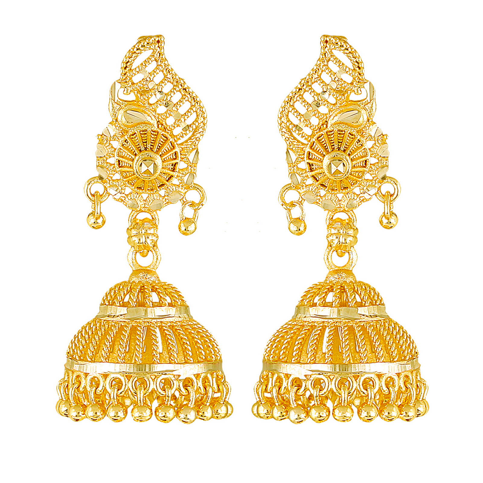 VFJ1485ERG - Golden Jhumki Earrings ( Pack of 1 ) - Earrings | Buy online on ZillyBuy