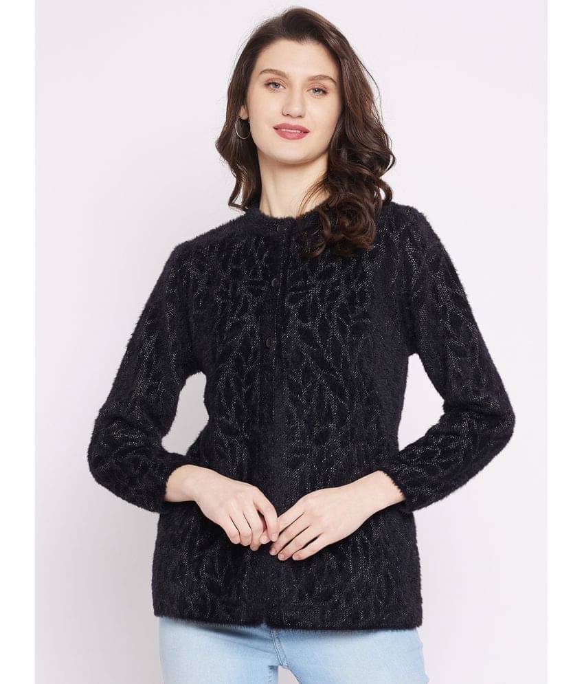 zigo Women Woollen Round Neck Cardigan ( Black ) zigo Women Woollen Round Neck Cardigan ( Black )