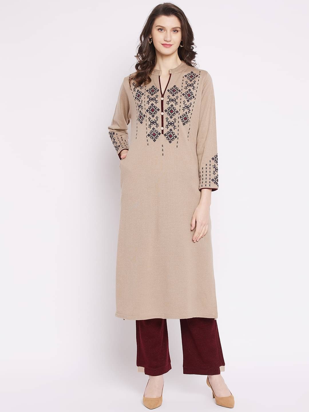 zigo Woollen Kurti With Palazzo - Stitched Suit zigo Woollen Kurti With Palazzo - Stitched Suit