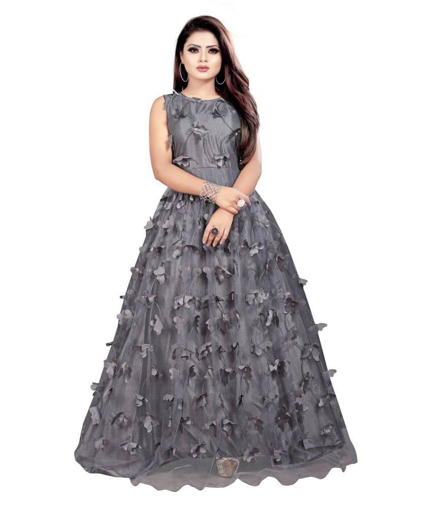 Aika Grey Net Ethnic Gown - Single Aika Grey Net Ethnic Gown - Single