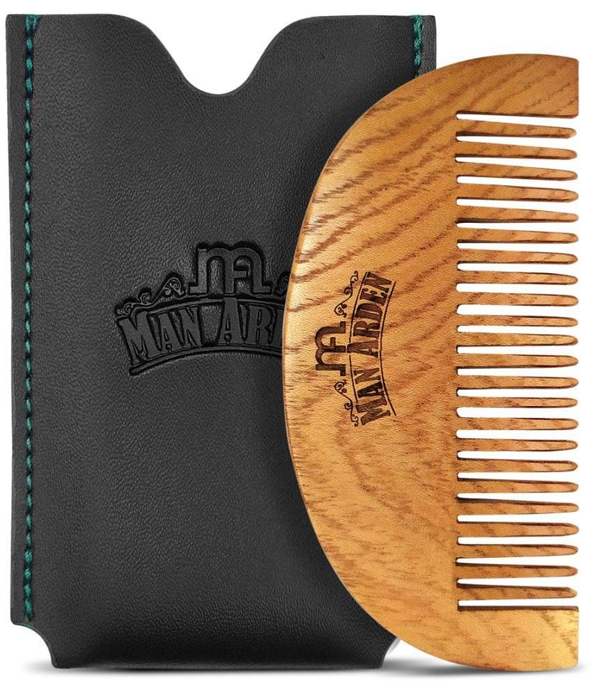     			Man Arden Pure Neem Wooden Pocket Size Beard Comb with Premium Faux Leather Pouch