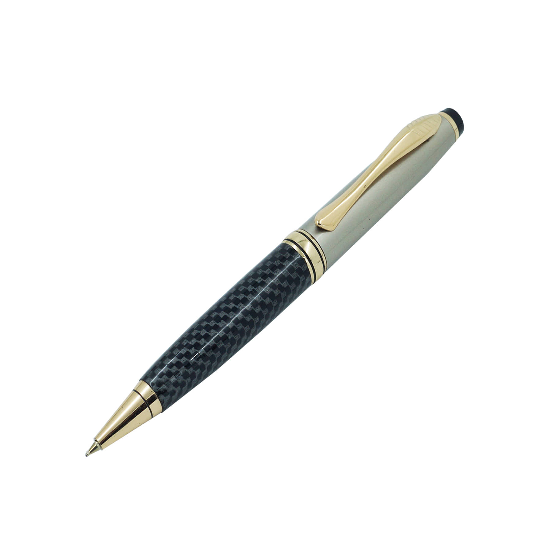 auteur Zeus Black & Grey Color Carbon Fiber Finish , Stunning Gift Collection , Blue Refill Ball Pen With Golden Trims Packed In A GIft Box .